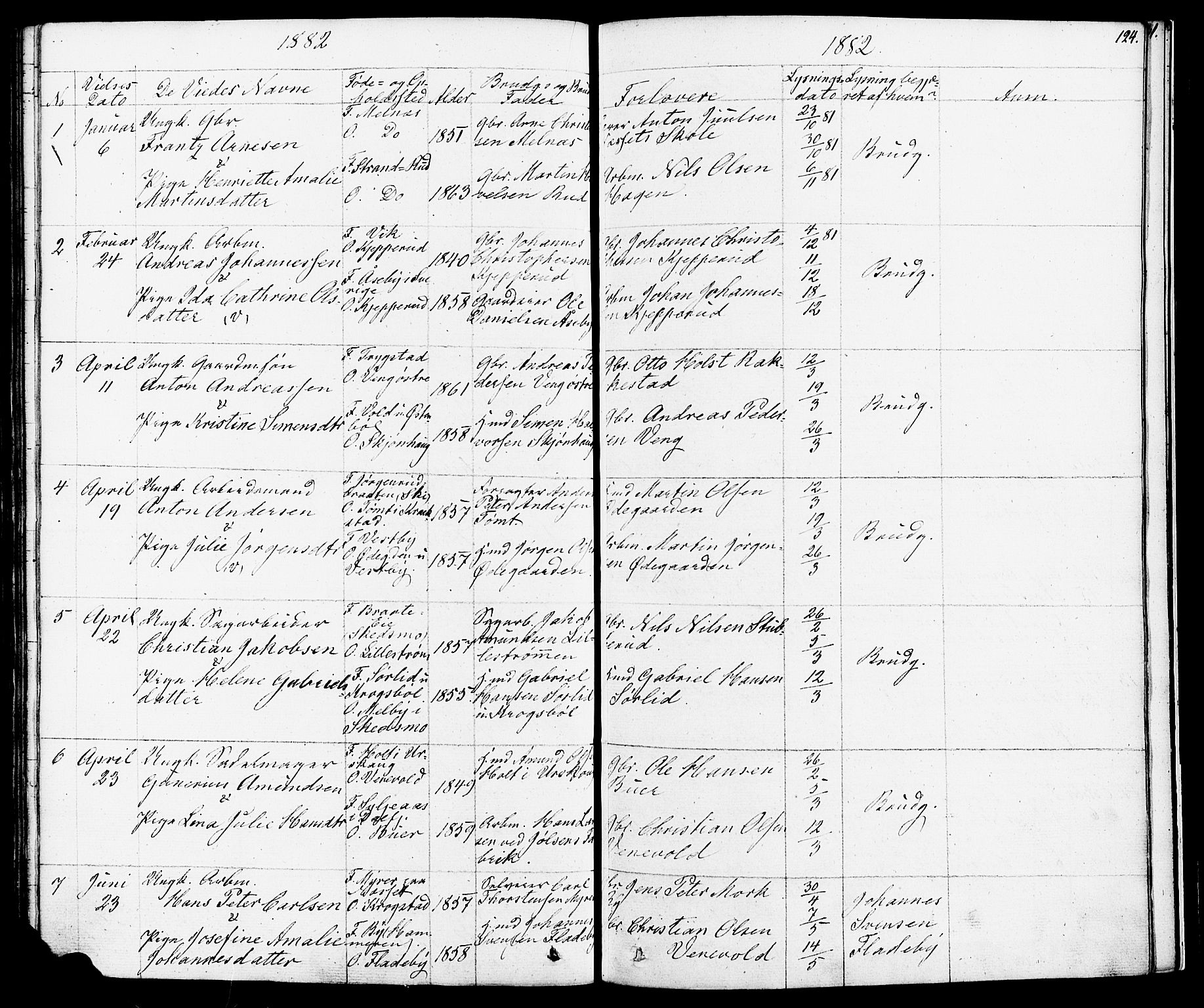 Enebakk prestekontor Kirkebøker, SAO/A-10171c/F/Fa/L0012: Parish register (official) no. I 12, 1832-1882, p. 124