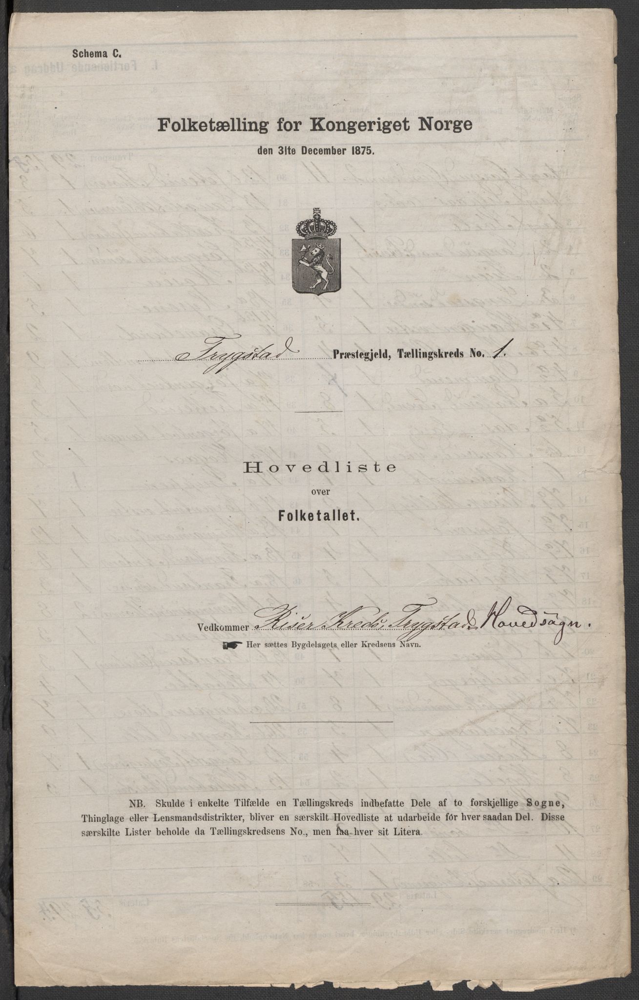 RA, 1875 census for 0122P Trøgstad, 1875, p. 1