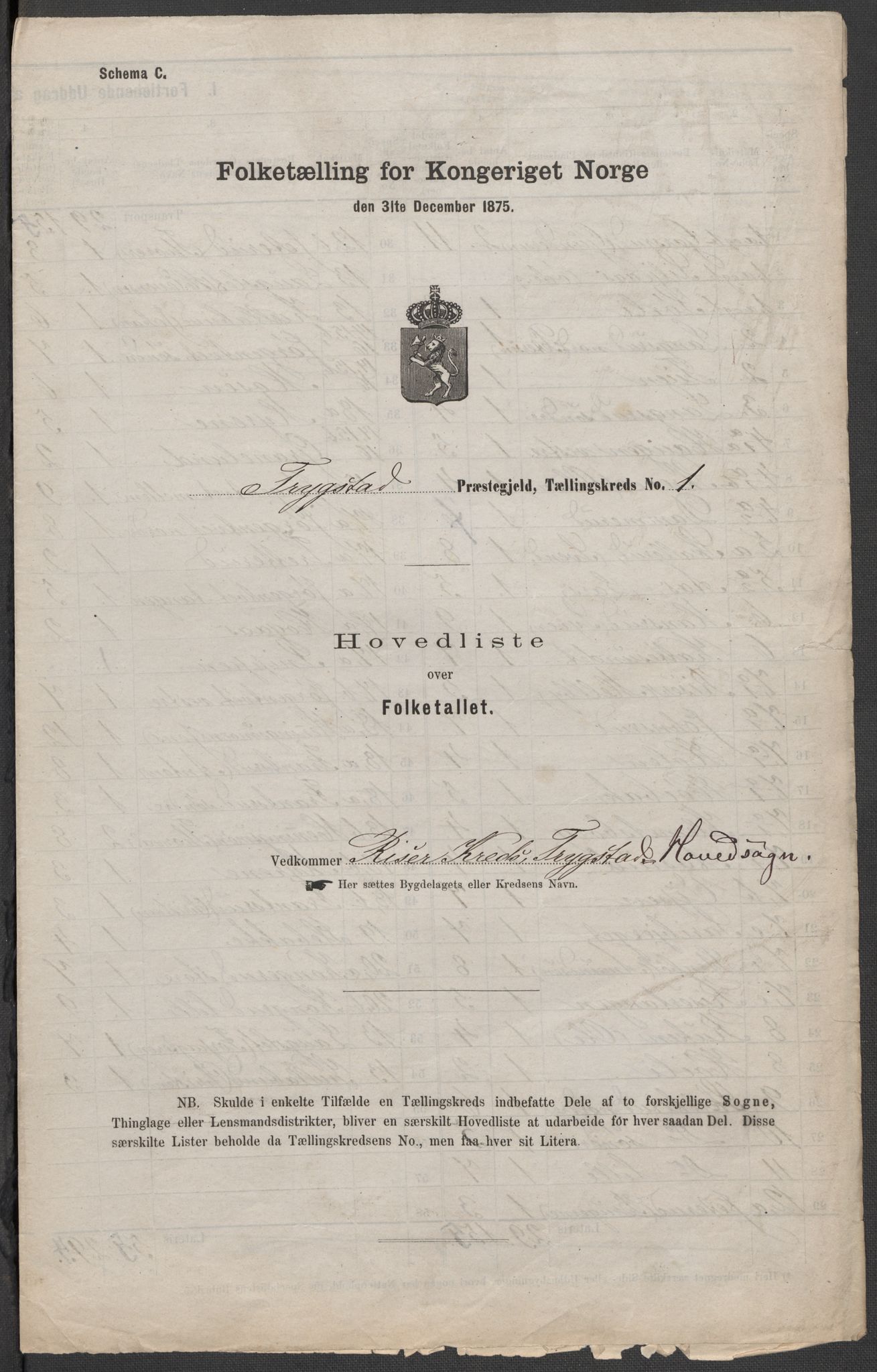 RA, 1875 census for 0122P Trøgstad, 1875, p. 1