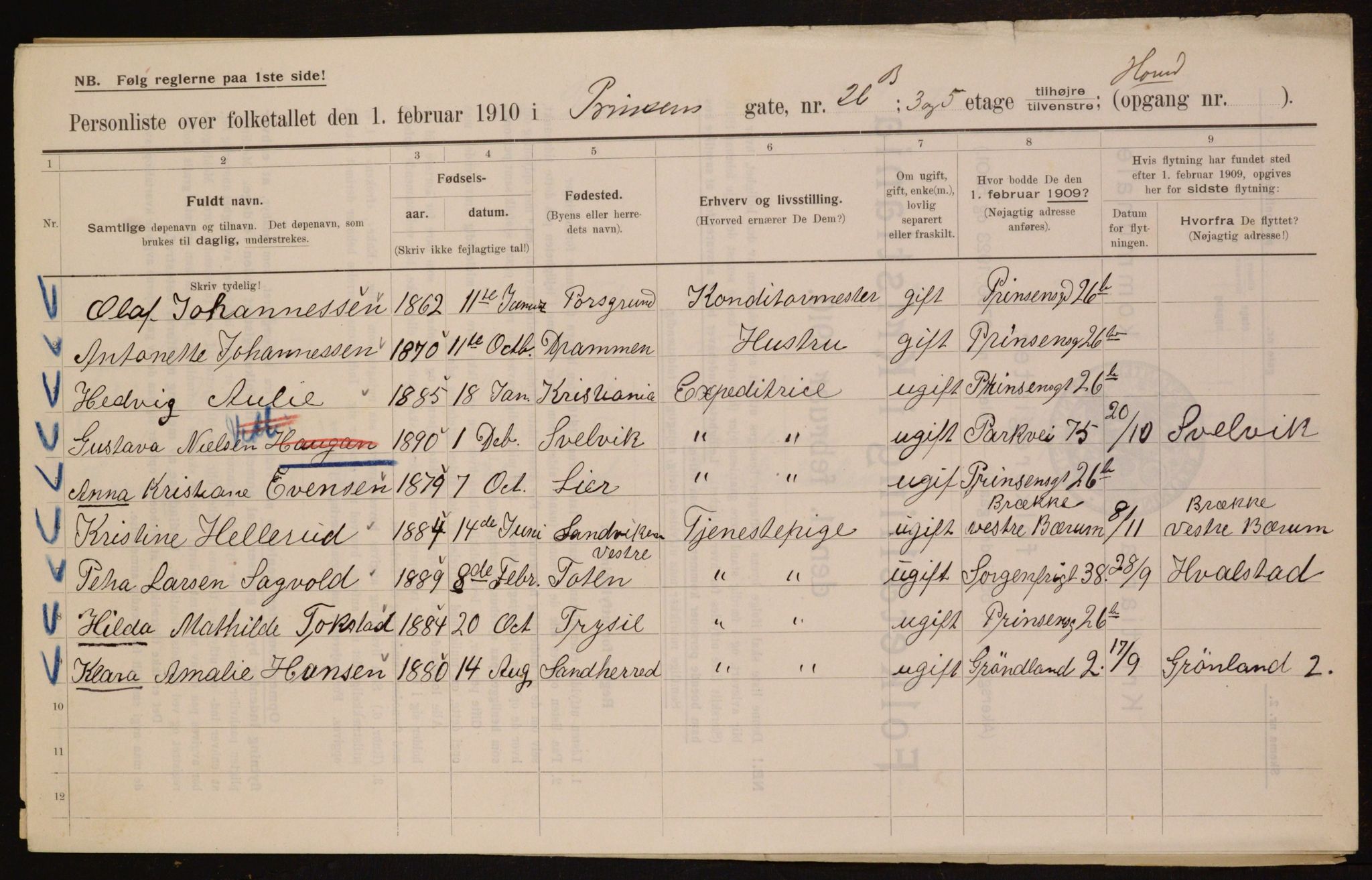 OBA, Municipal Census 1910 for Kristiania, 1910, p. 77842