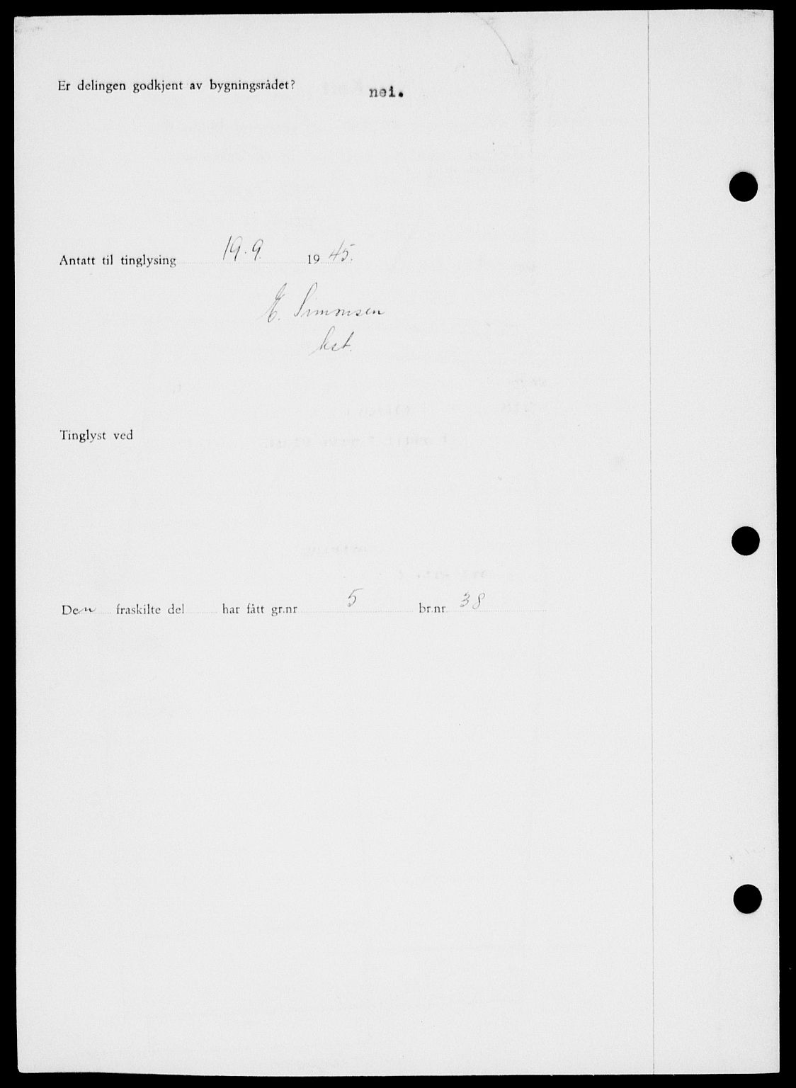 Onsøy sorenskriveri, SAO/A-10474/G/Ga/Gab/L0015: Mortgage book no. II A-15, 1945-1946, Diary no: : 1278/1945