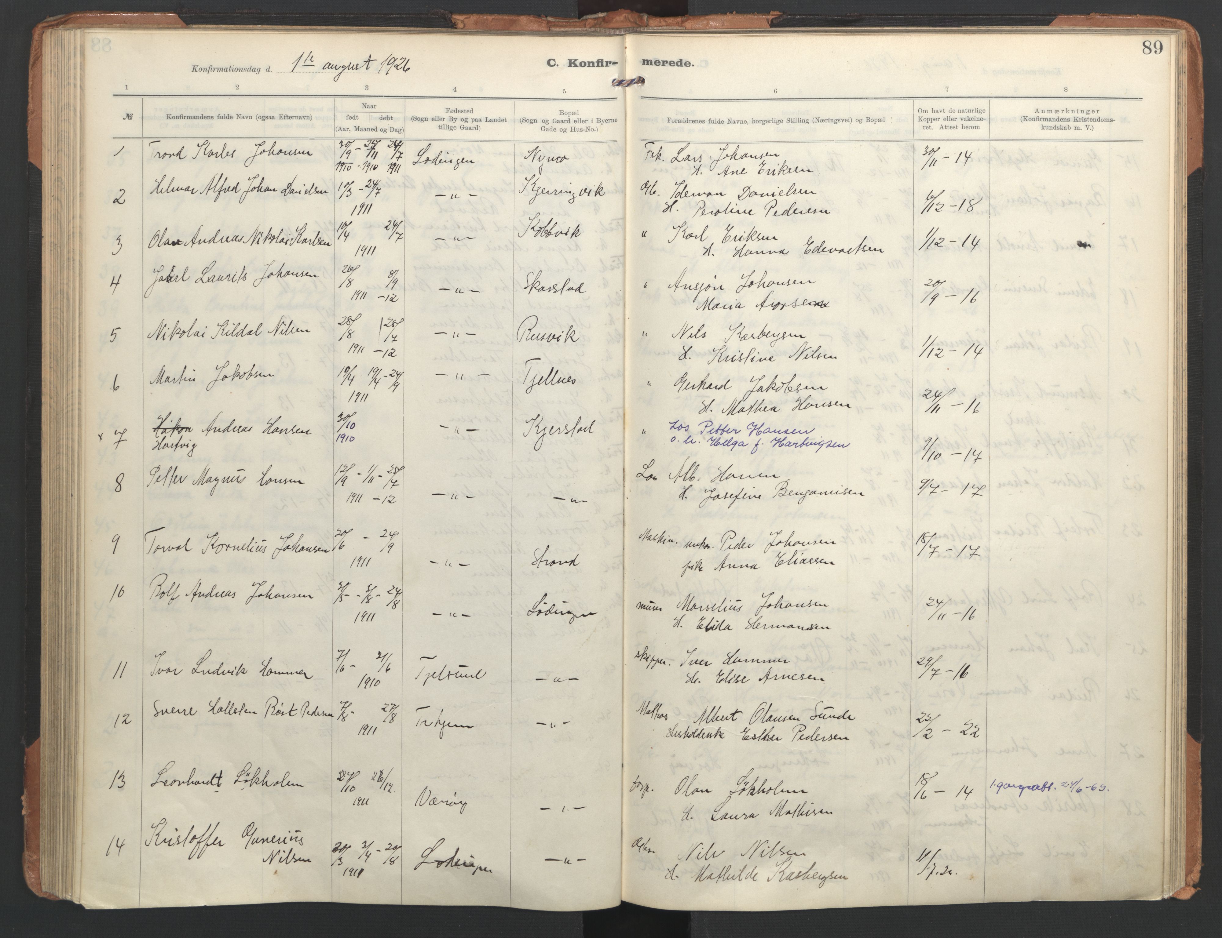 Ministerialprotokoller, klokkerbøker og fødselsregistre - Nordland, AV/SAT-A-1459/872/L1042: Parish register (official) no. 872A17, 1910-1937, p. 89