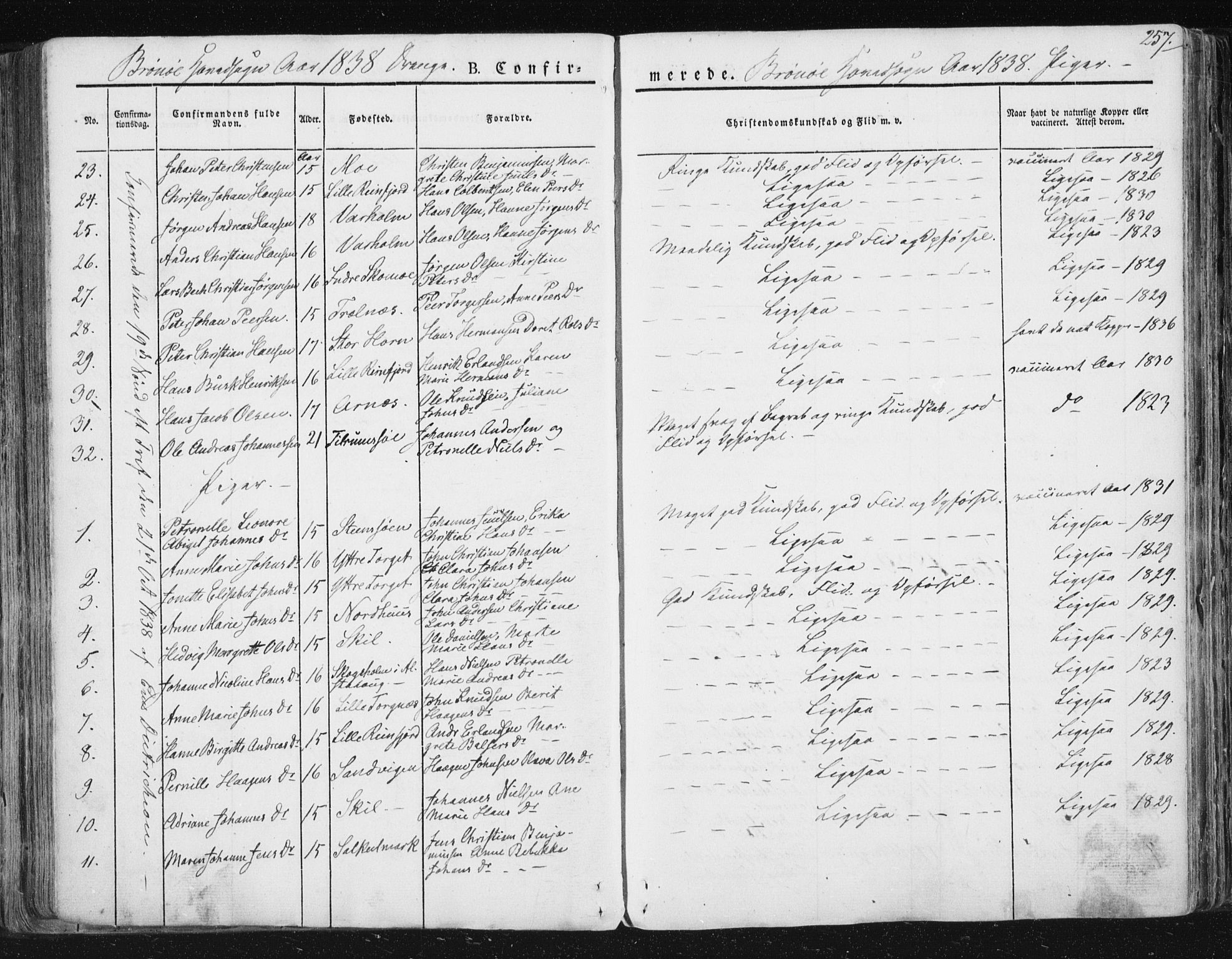 Ministerialprotokoller, klokkerbøker og fødselsregistre - Nordland, SAT/A-1459/813/L0198: Parish register (official) no. 813A08, 1834-1874, p. 257