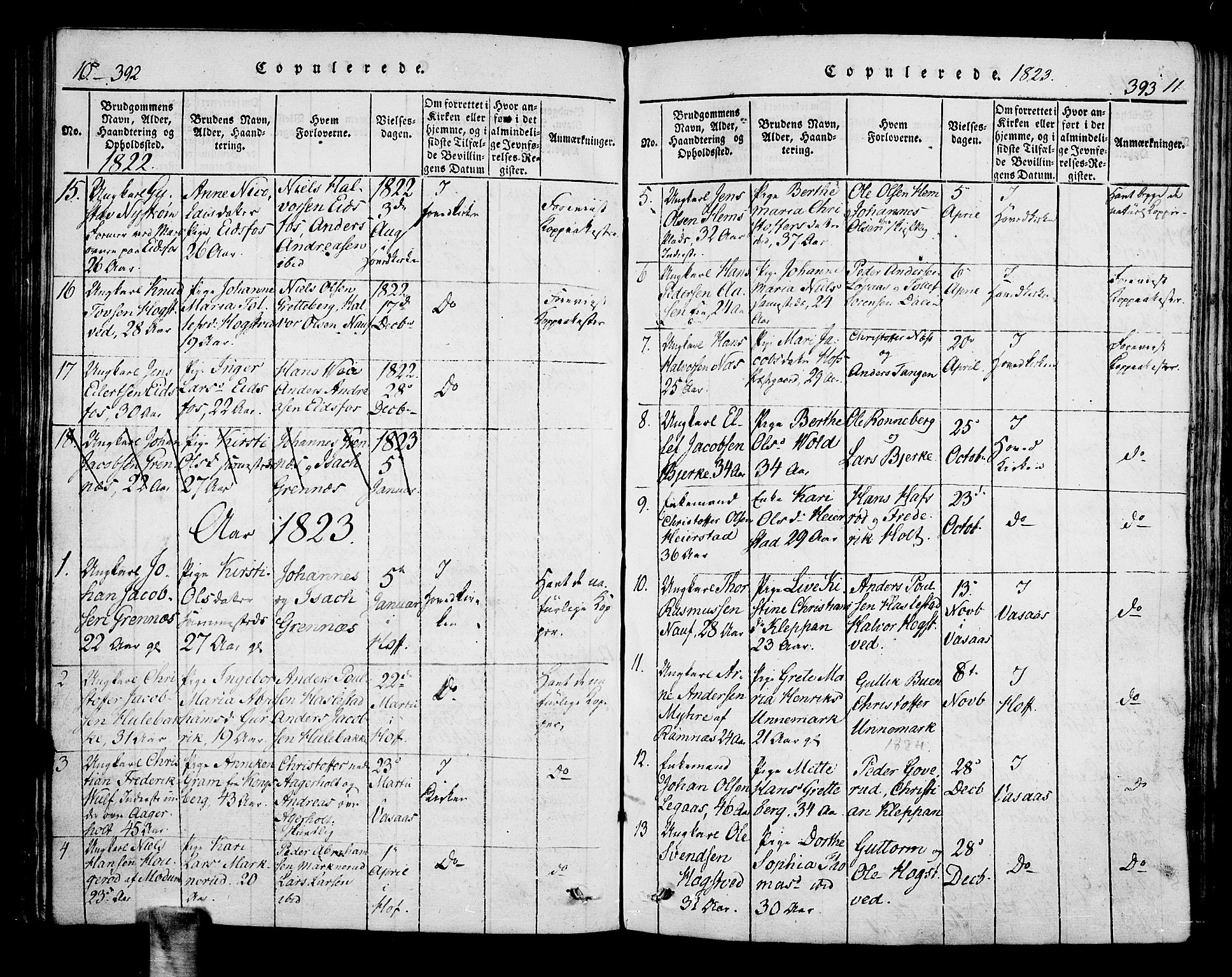 Hof kirkebøker, SAKO/A-64/F/Fa/L0004: Parish register (official) no. I 4, 1814-1843, p. 392-393