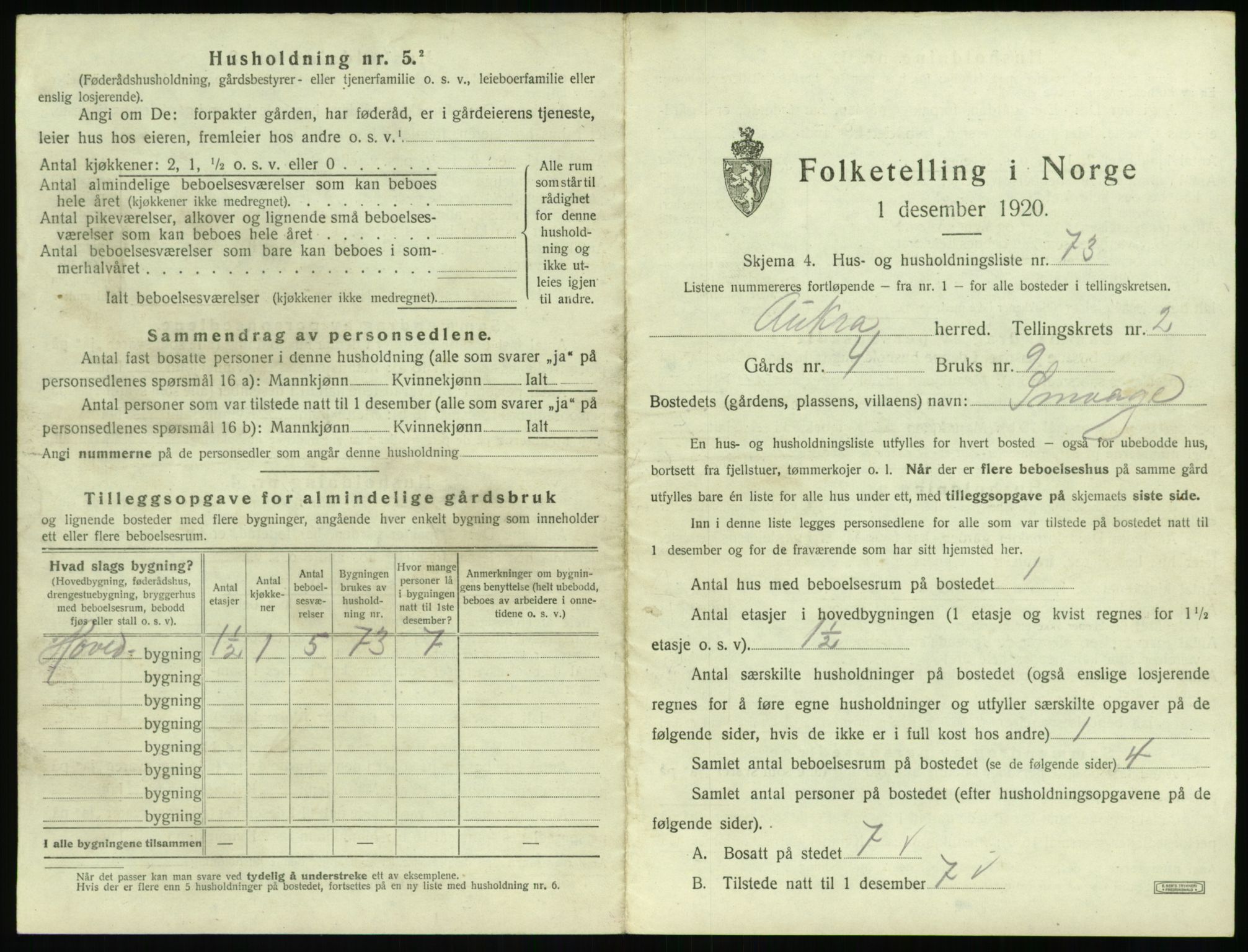 SAT, 1920 census for Aukra, 1920, p. 299