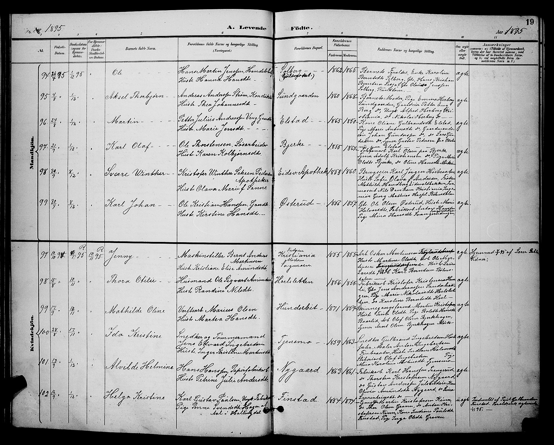 Eidsvoll prestekontor Kirkebøker, SAO/A-10888/G/Ga/L0006: Parish register (copy) no. I 6, 1895-1901, p. 19