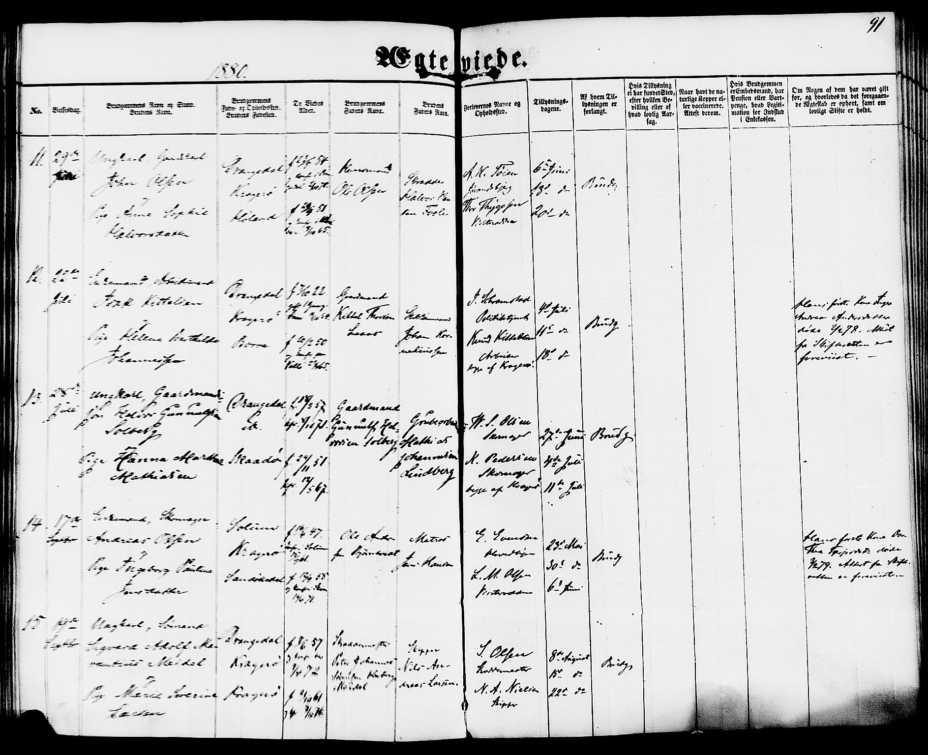 Kragerø kirkebøker, SAKO/A-278/F/Fa/L0009: Parish register (official) no. 9, 1861-1886, p. 91