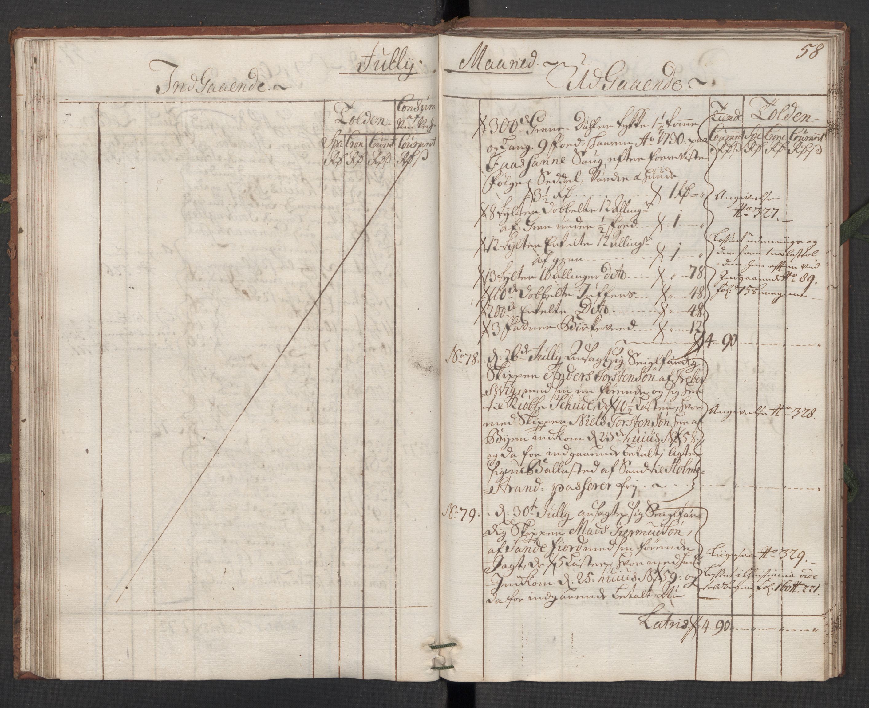 Generaltollkammeret, tollregnskaper, AV/RA-EA-5490/R10/L0011/0001: Tollregnskaper Tønsberg / Hovedtollbok, 1731, p. 57b-58a