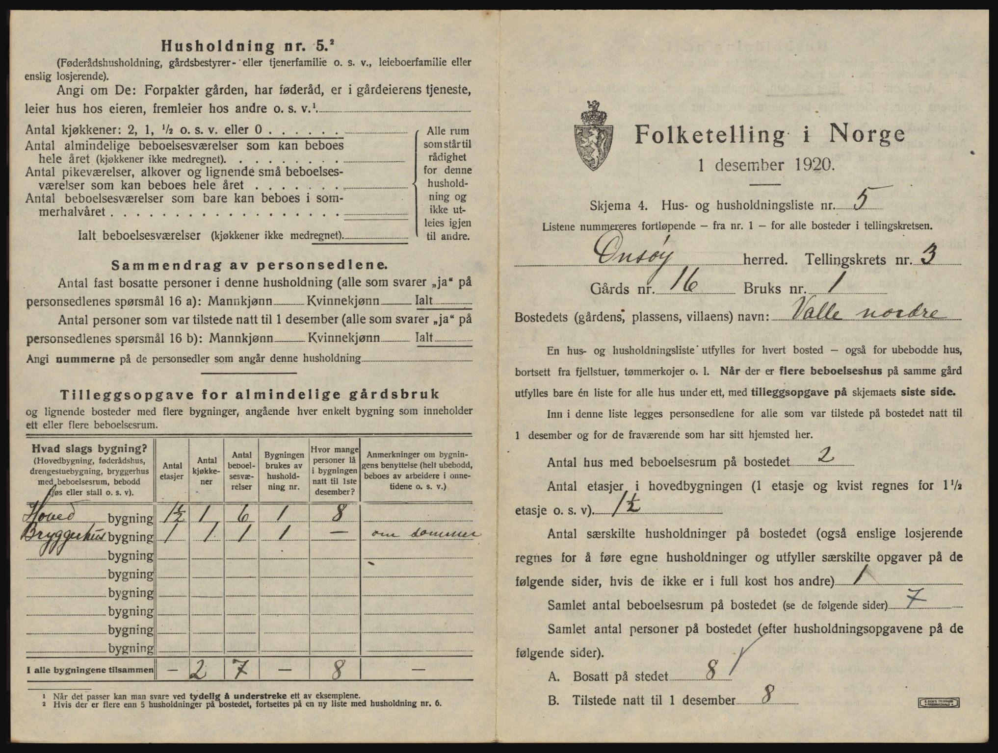 SAO, 1920 census for Onsøy, 1920, p. 298