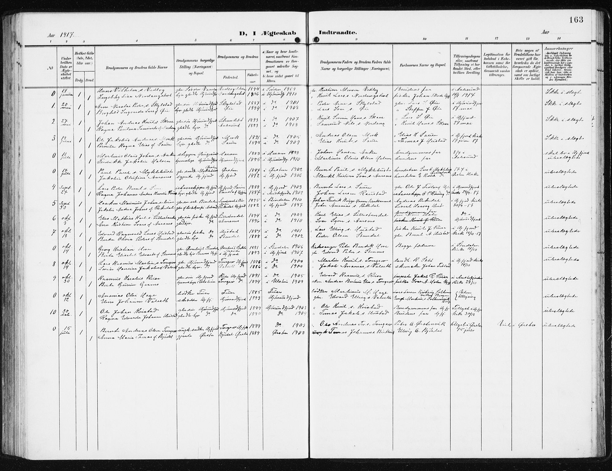 Ministerialprotokoller, klokkerbøker og fødselsregistre - Møre og Romsdal, SAT/A-1454/515/L0216: Parish register (copy) no. 515C03, 1906-1941, p. 163