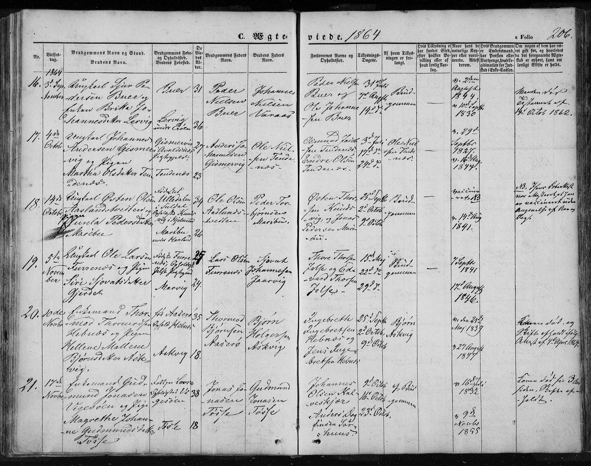 Jelsa sokneprestkontor, AV/SAST-A-101842/01/IV: Parish register (official) no. A 7, 1854-1866, p. 206