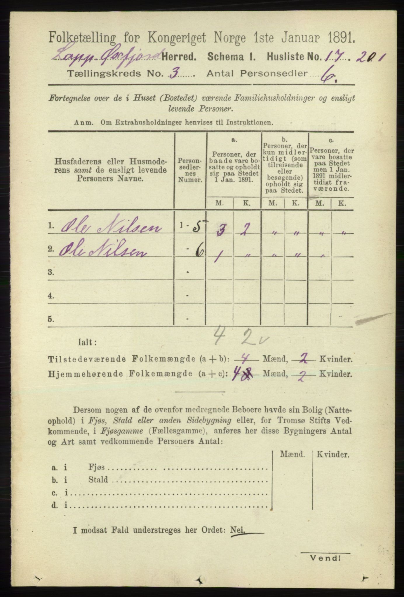 RA, 1891 census for 2014 Loppa, 1891, p. 665