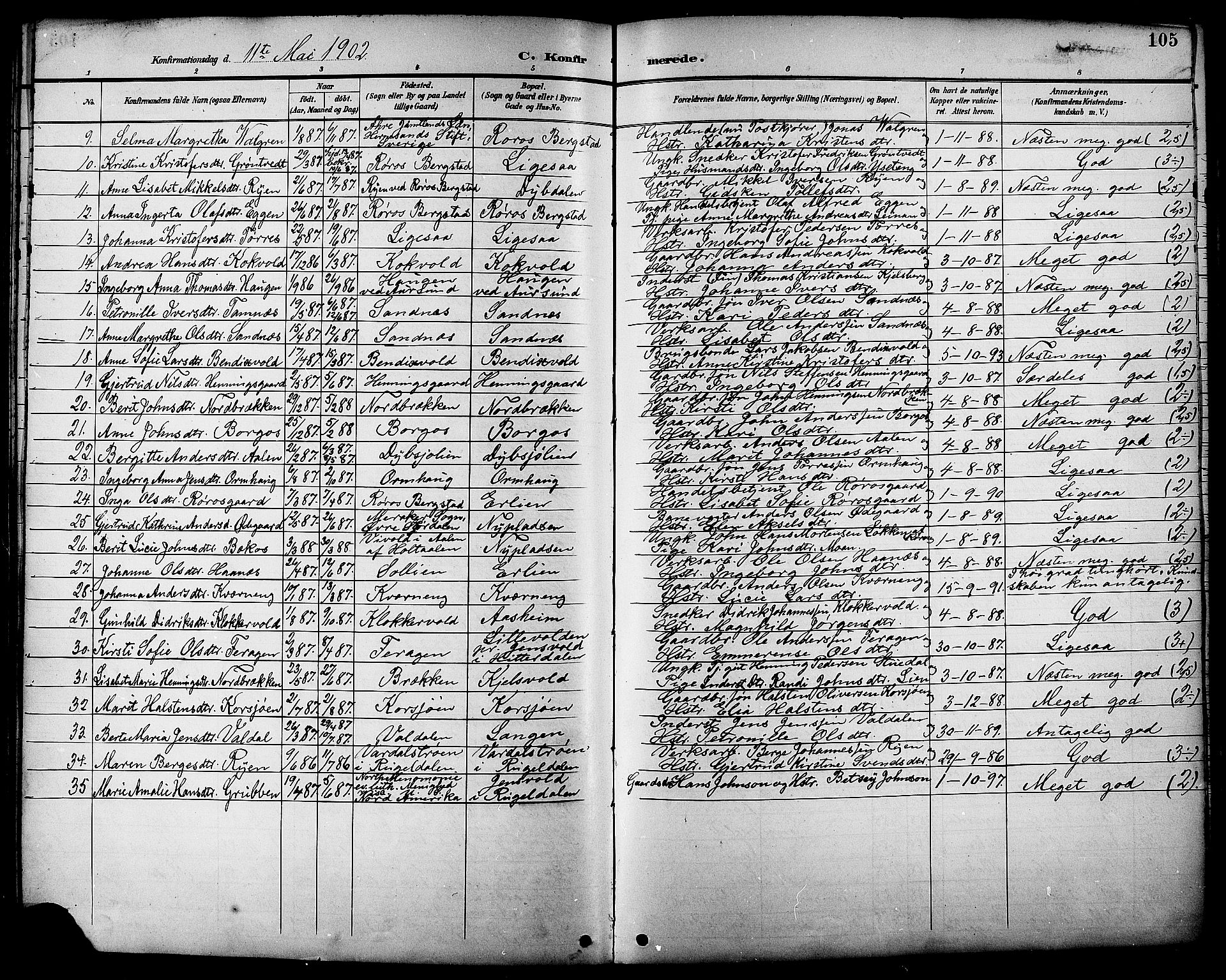 Ministerialprotokoller, klokkerbøker og fødselsregistre - Sør-Trøndelag, SAT/A-1456/681/L0941: Parish register (copy) no. 681C05, 1896-1905, p. 105