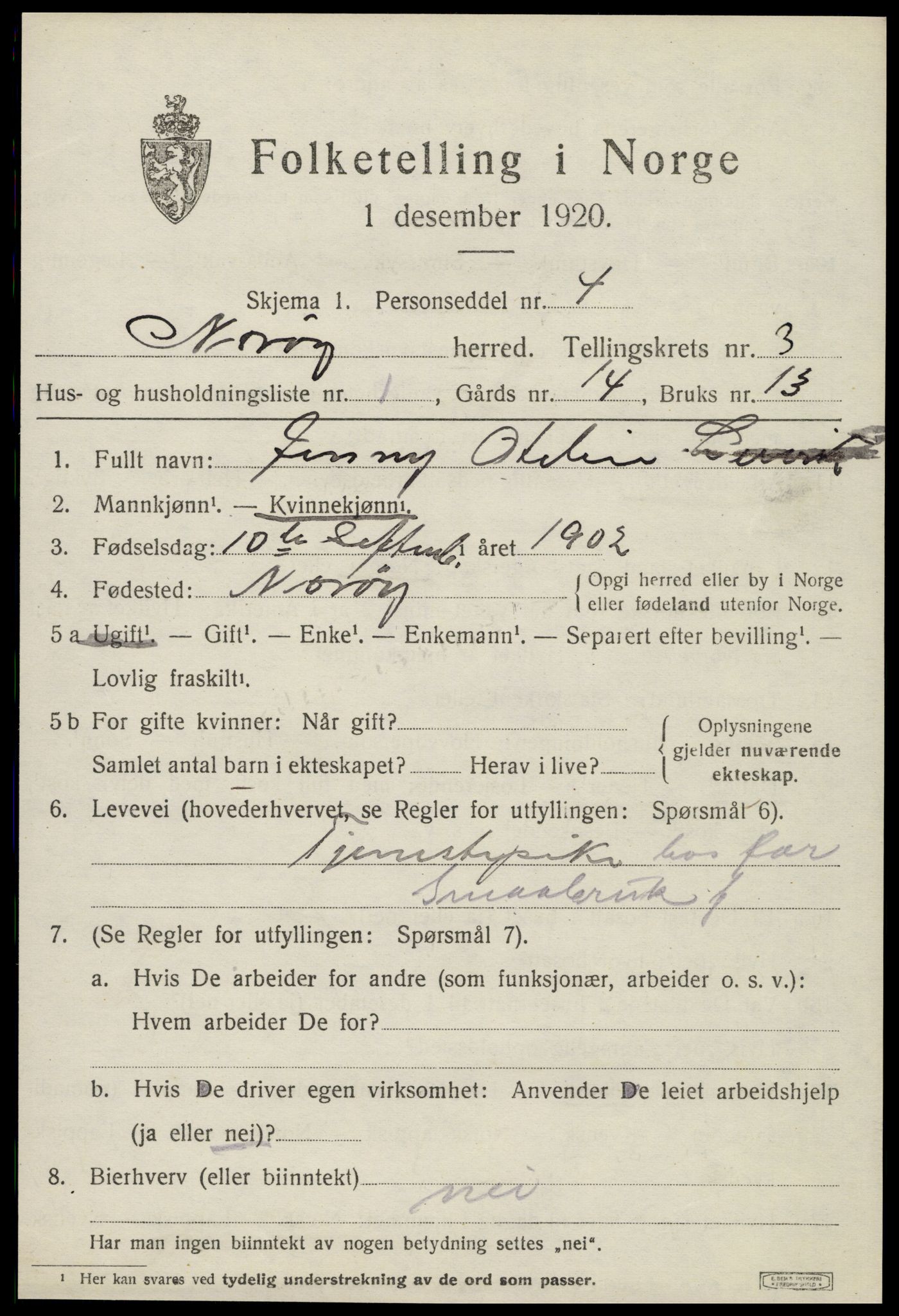 SAT, 1920 census for Nærøy, 1920, p. 1529