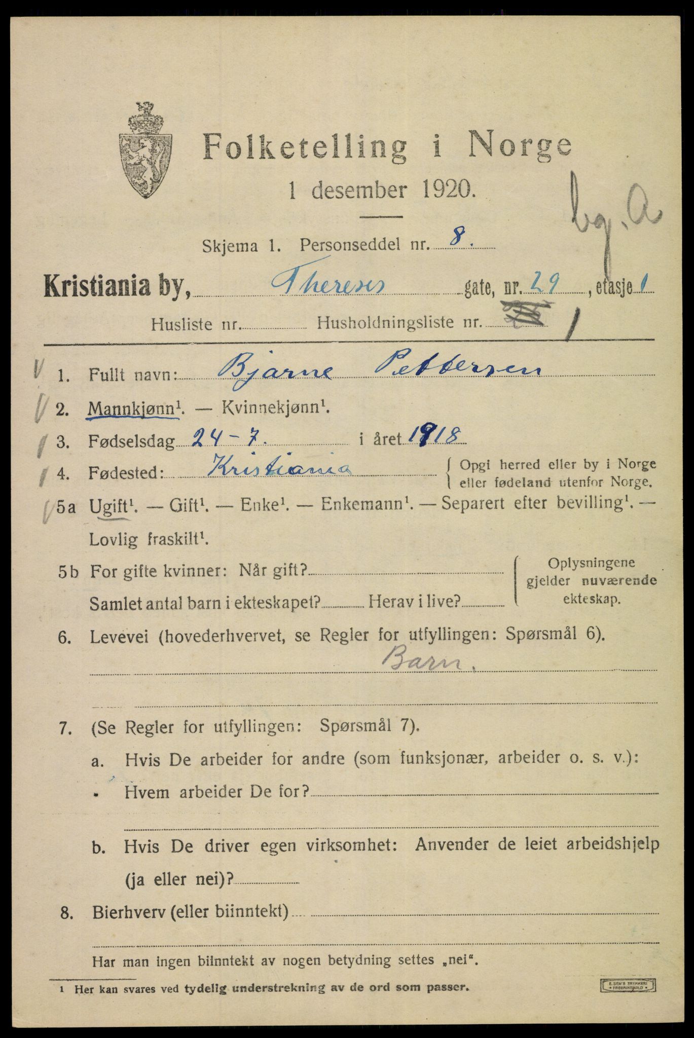 SAO, 1920 census for Kristiania, 1920, p. 569033