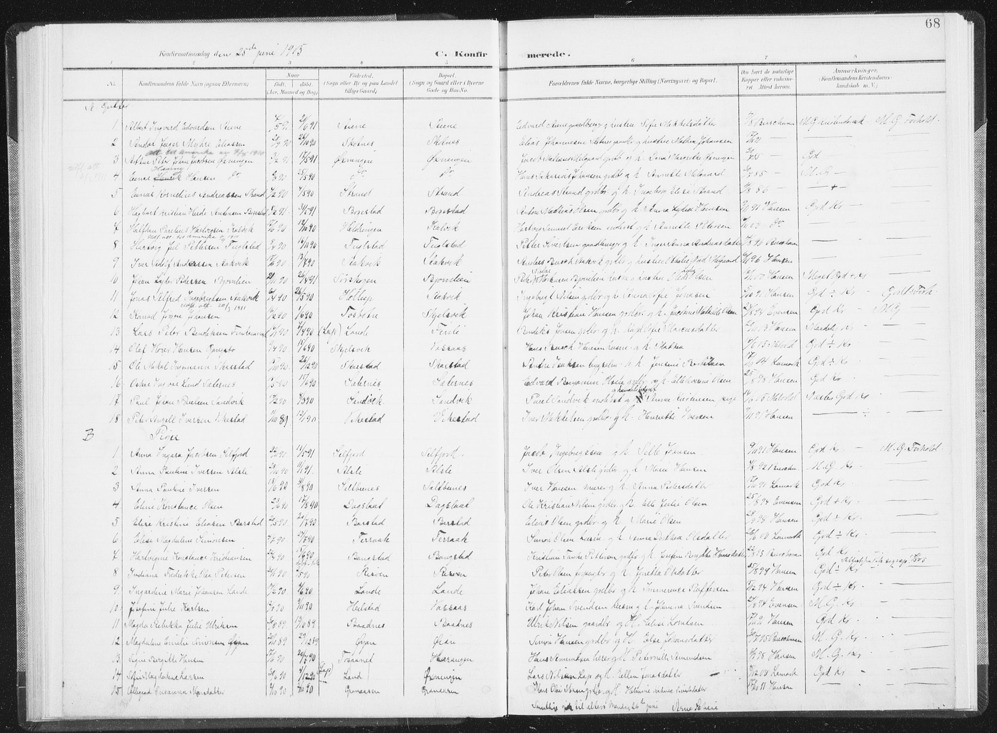 Ministerialprotokoller, klokkerbøker og fødselsregistre - Nordland, AV/SAT-A-1459/810/L0153: Parish register (official) no. 810A12, 1899-1914, p. 68