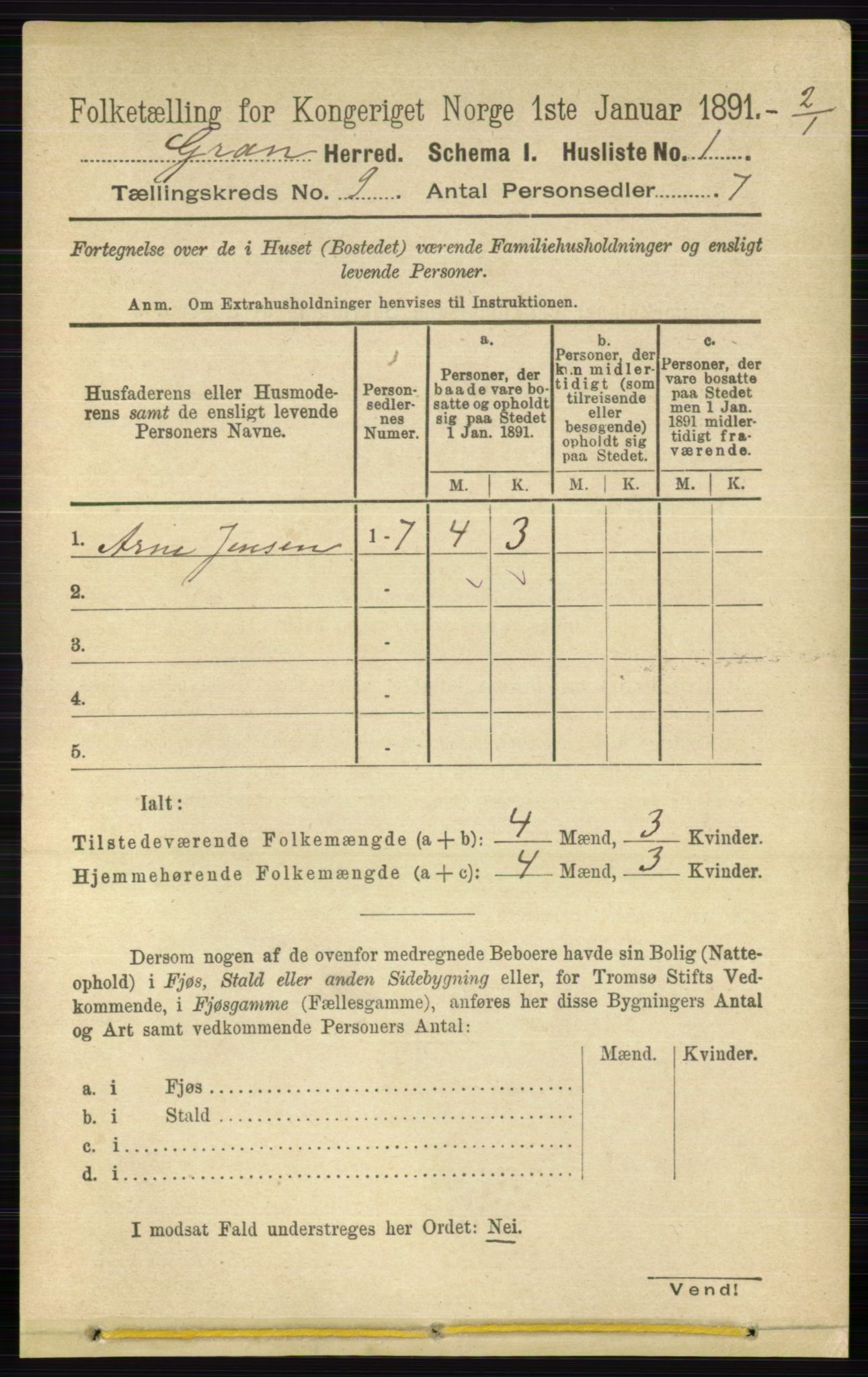 RA, 1891 census for 0534 Gran, 1891, p. 4054