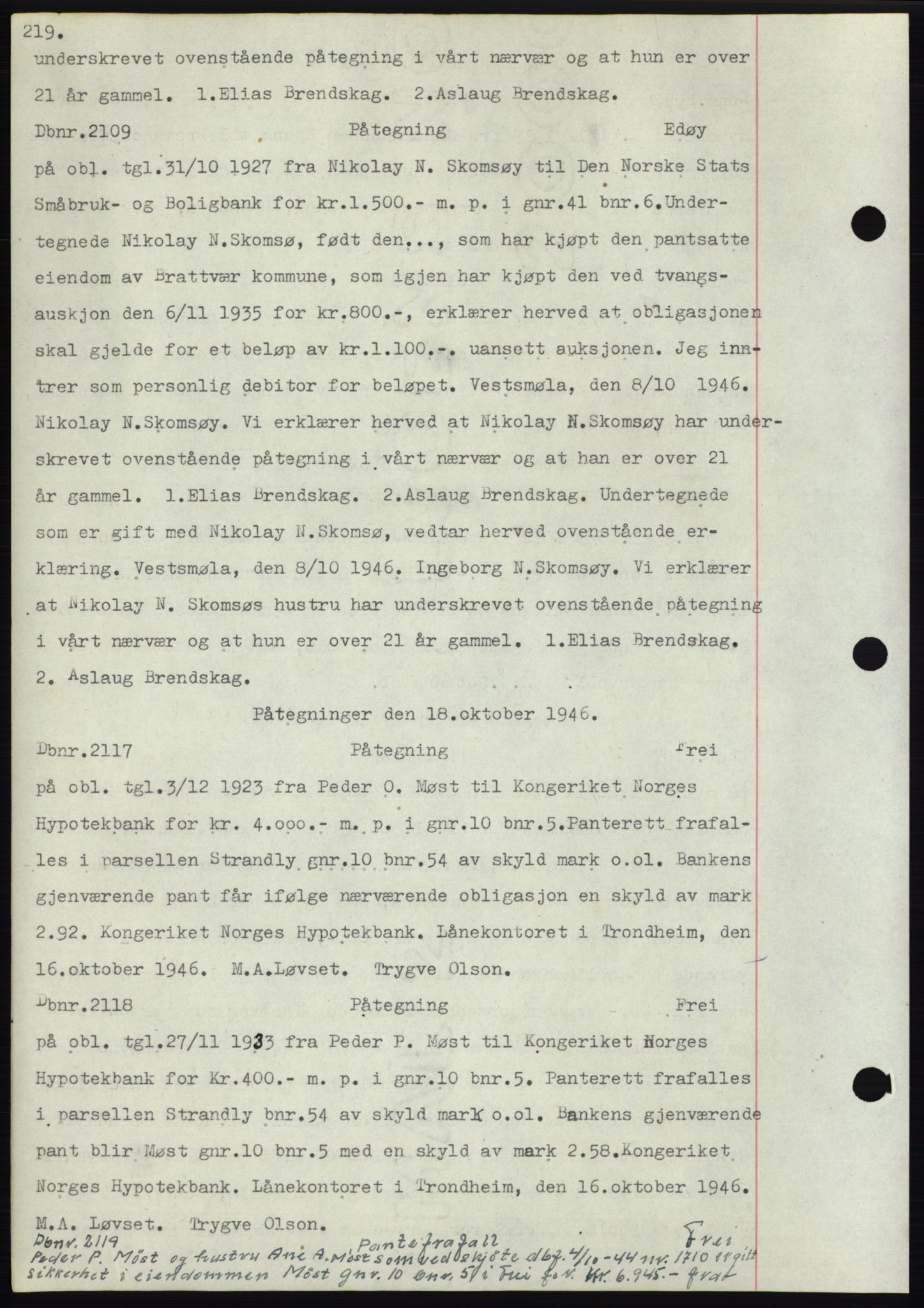 Nordmøre sorenskriveri, SAT/A-4132/1/2/2Ca: Mortgage book no. C82b, 1946-1951, Diary no: : 2109/1946