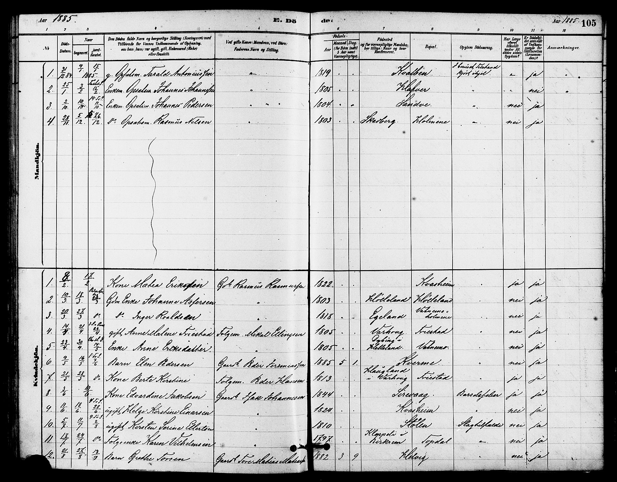 Eigersund sokneprestkontor, AV/SAST-A-101807/S08/L0016: Parish register (official) no. A 16, 1879-1893, p. 105