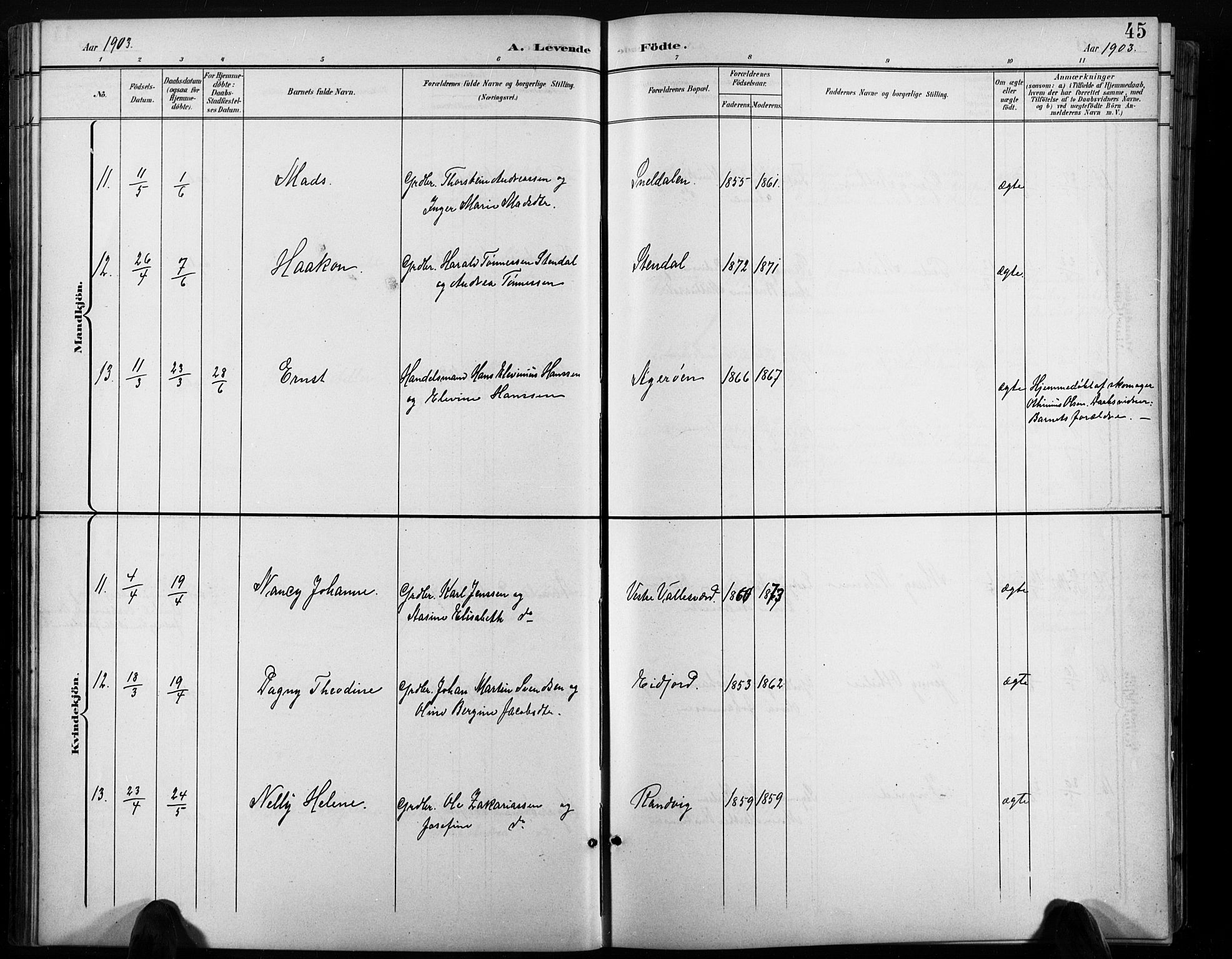 Høvåg sokneprestkontor, AV/SAK-1111-0025/F/Fb/L0005: Parish register (copy) no. B 5, 1898-1929, p. 45