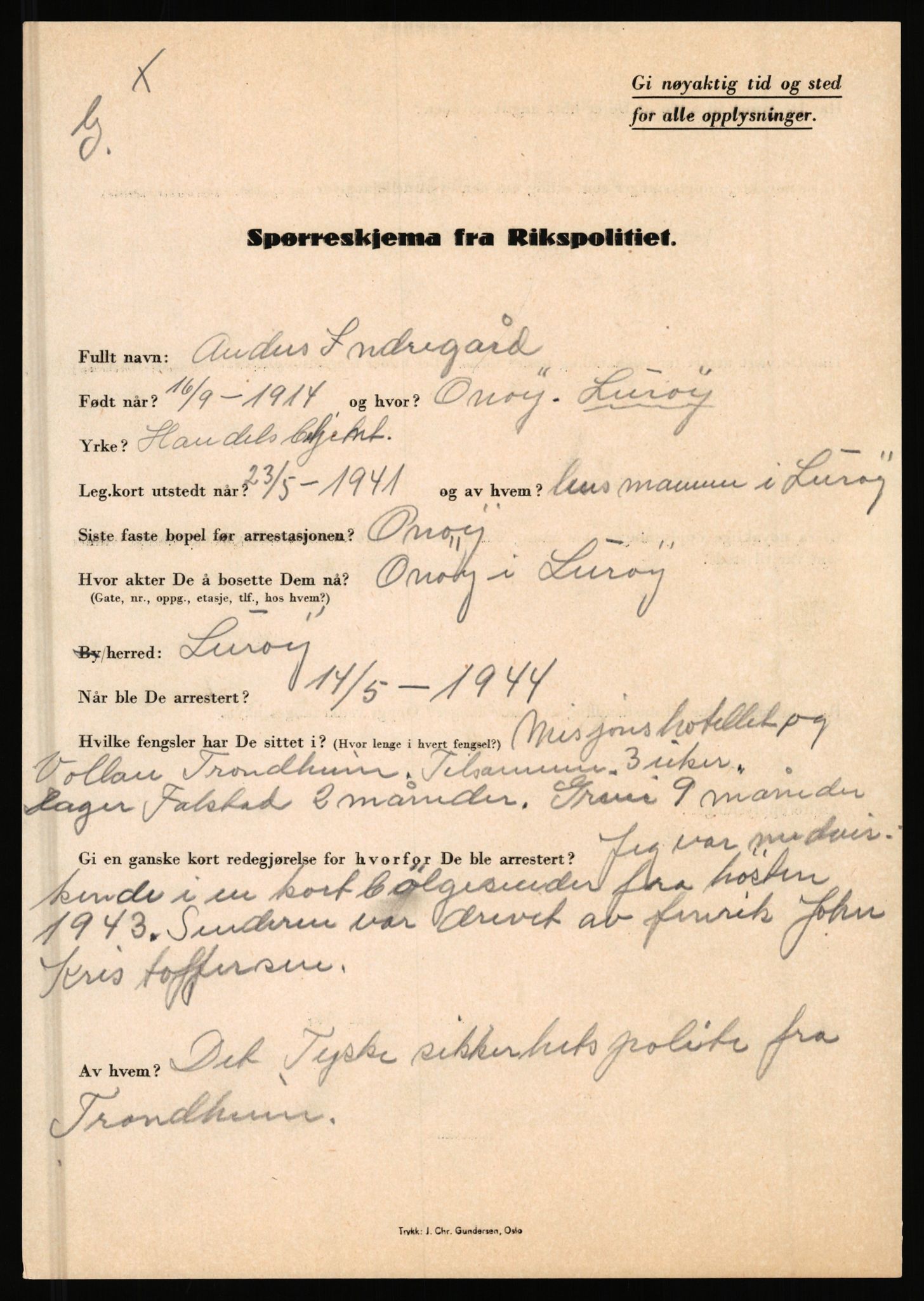 Rikspolitisjefen, AV/RA-S-1560/L/L0007: Heen, Erik C. - Iversen, Trygve, 1940-1945, p. 1095
