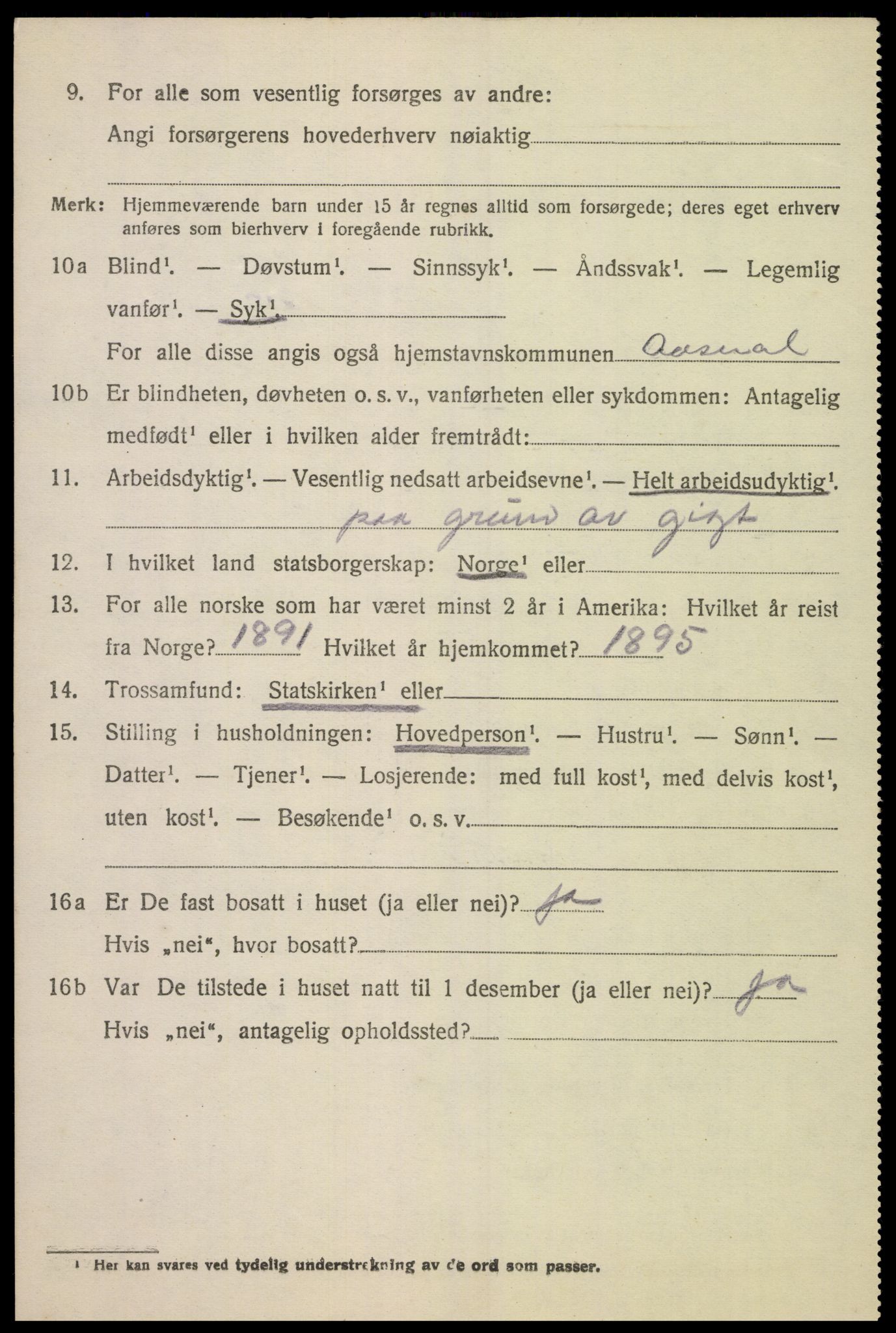 SAK, 1920 census for Åseral, 1920, p. 1753