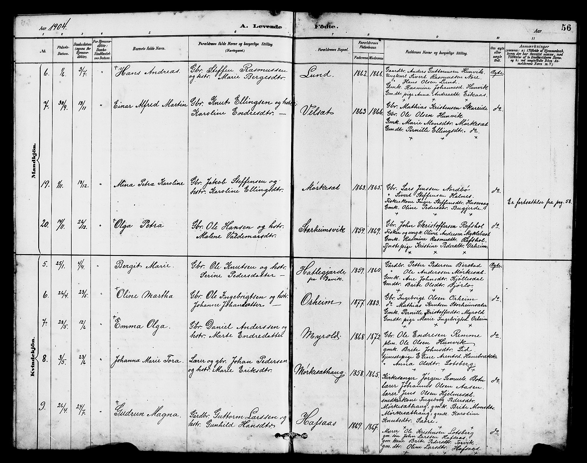 Eid sokneprestembete, AV/SAB-A-82301/H/Hab/Habc/L0002: Parish register (copy) no. C 2, 1887-1906, p. 56