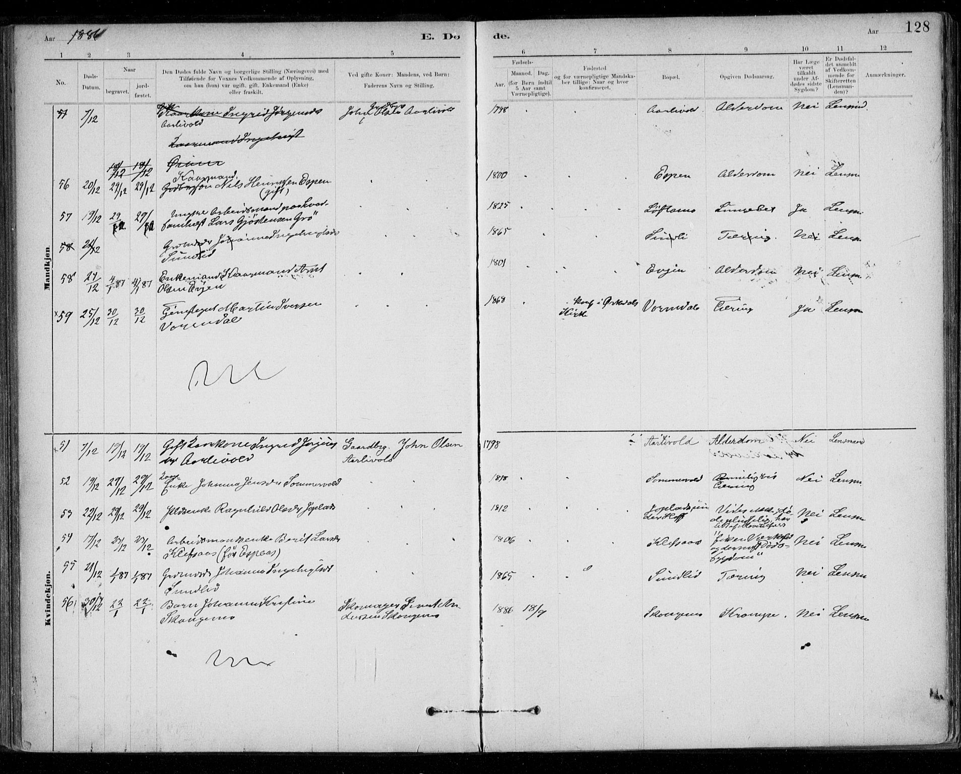 Ministerialprotokoller, klokkerbøker og fødselsregistre - Sør-Trøndelag, SAT/A-1456/668/L0810: Parish register (official) no. 668A10, 1881-1894, p. 128