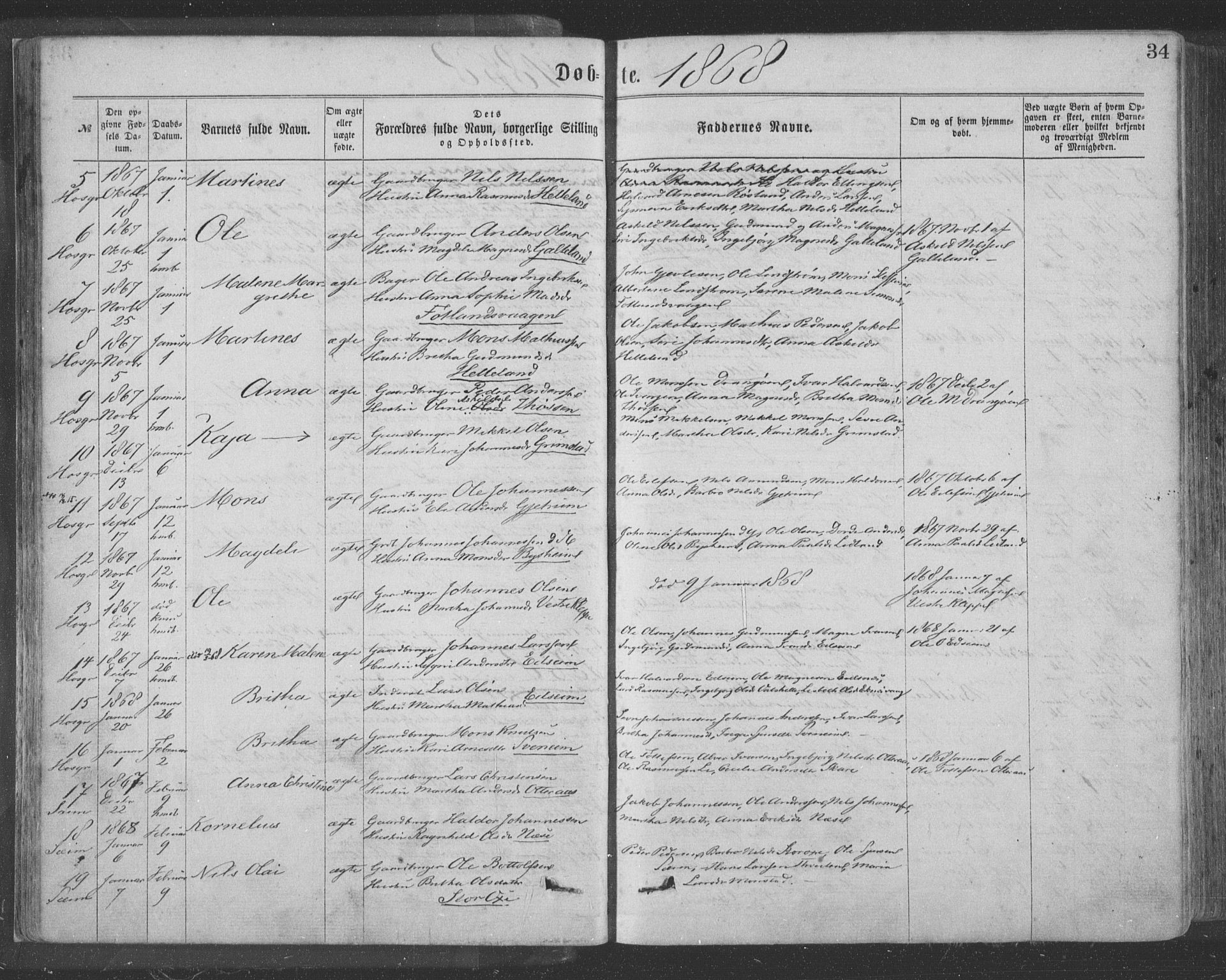 Hosanger sokneprestembete, AV/SAB-A-75801/H/Haa: Parish register (official) no. A 9, 1864-1876, p. 34