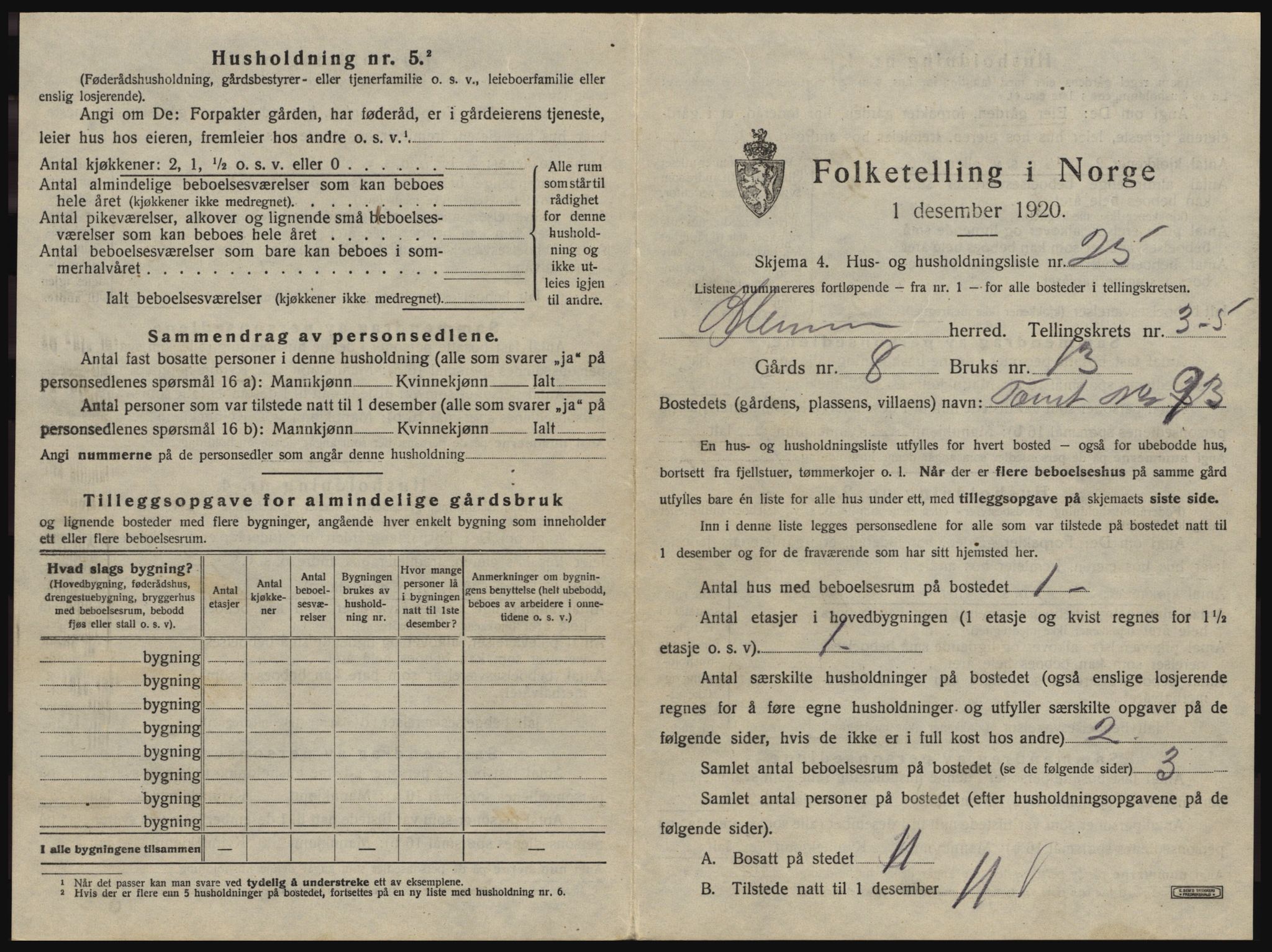 SAO, 1920 census for Glemmen, 1920, p. 959