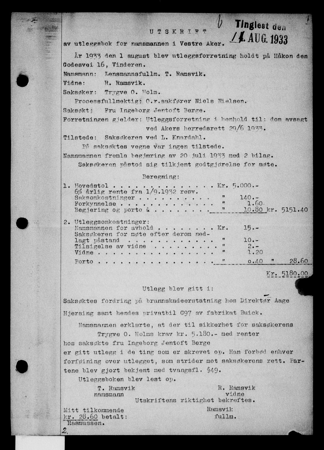 Aker herredsskriveri, AV/SAO-A-10896/G/Gb/Gba/Gbaa/L0115: Mortgage book no. I 115, 1933-1933, p. 1