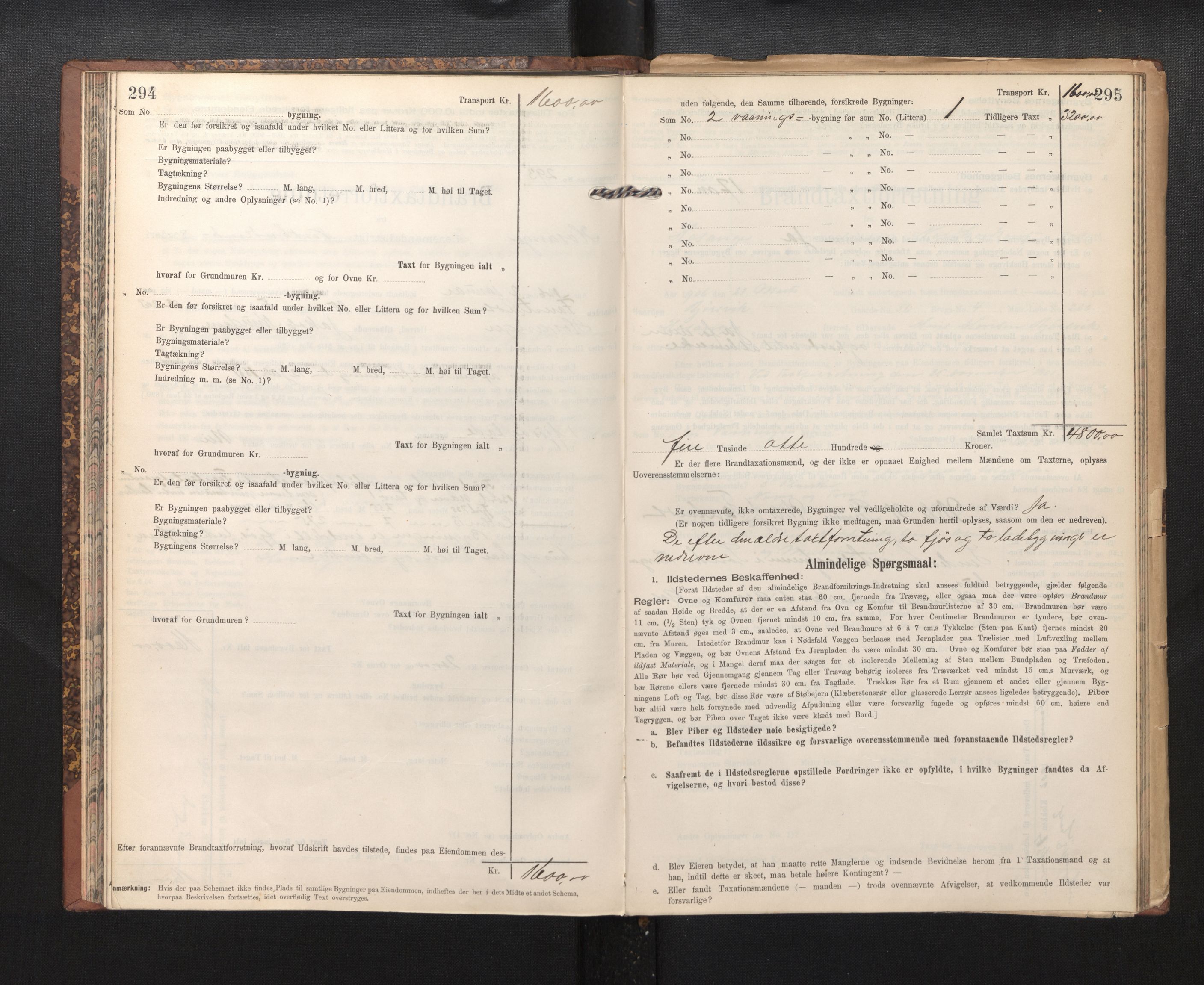 Lensmannen i Hosanger, AV/SAB-A-33001/0012/L0005: Branntakstprotokoll, skjematakst, 1905-1916, p. 294-295