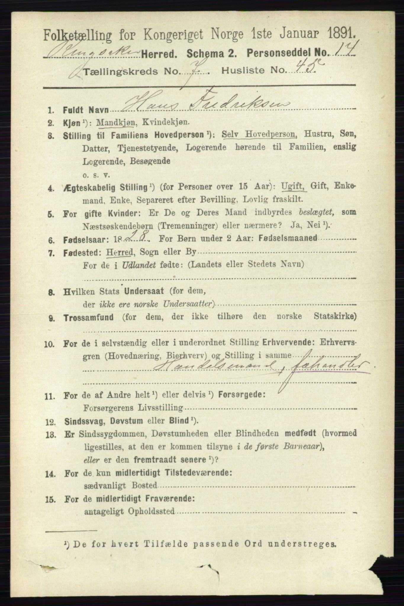 RA, 1891 census for 0412 Ringsaker, 1891, p. 4205
