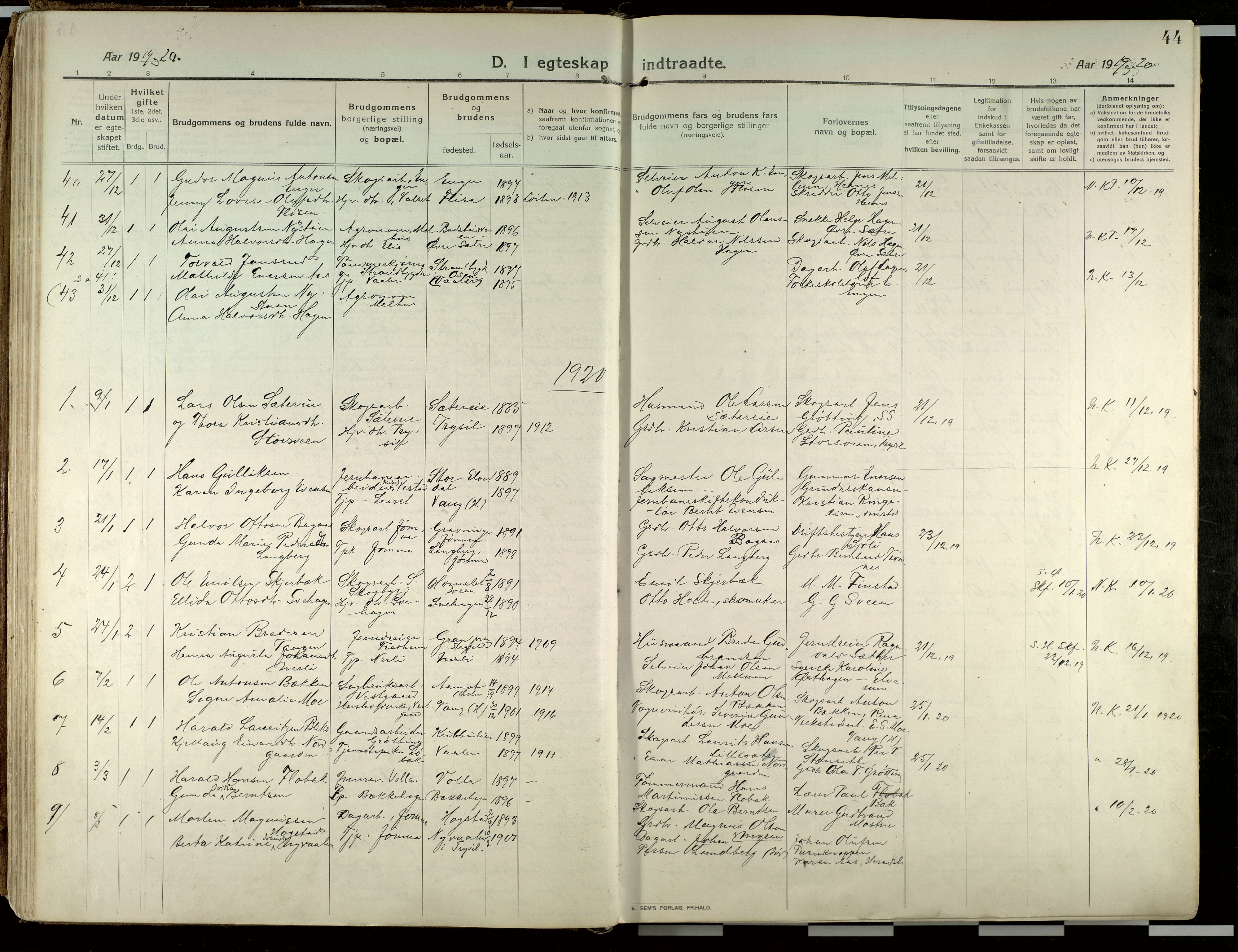 Elverum prestekontor, AV/SAH-PREST-044/H/Ha/Haa/L0021: Parish register (official) no. 21, 1913-1928, p. 44