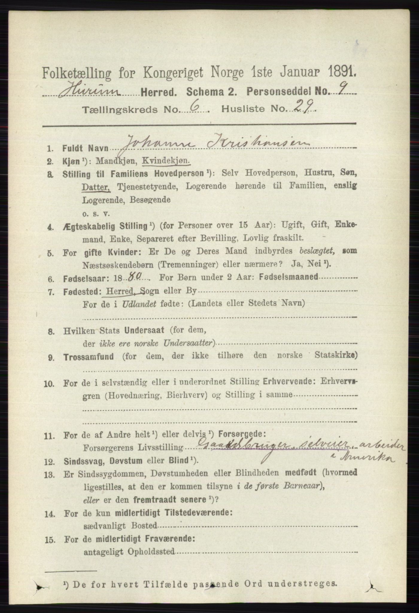 RA, 1891 census for 0628 Hurum, 1891, p. 2152