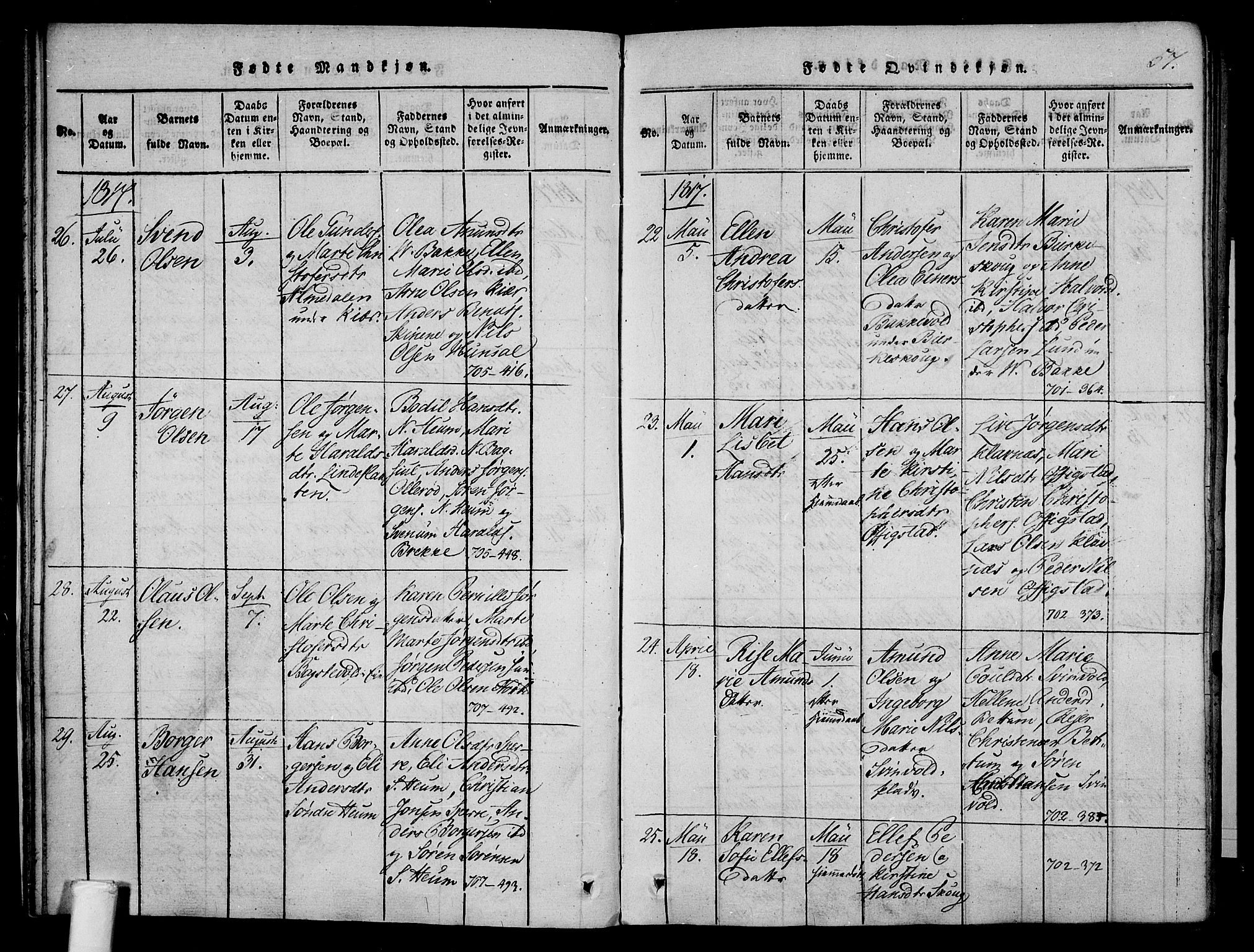 Våle kirkebøker, AV/SAKO-A-334/F/Fa/L0007: Parish register (official) no. I 7, 1814-1824, p. 56-57