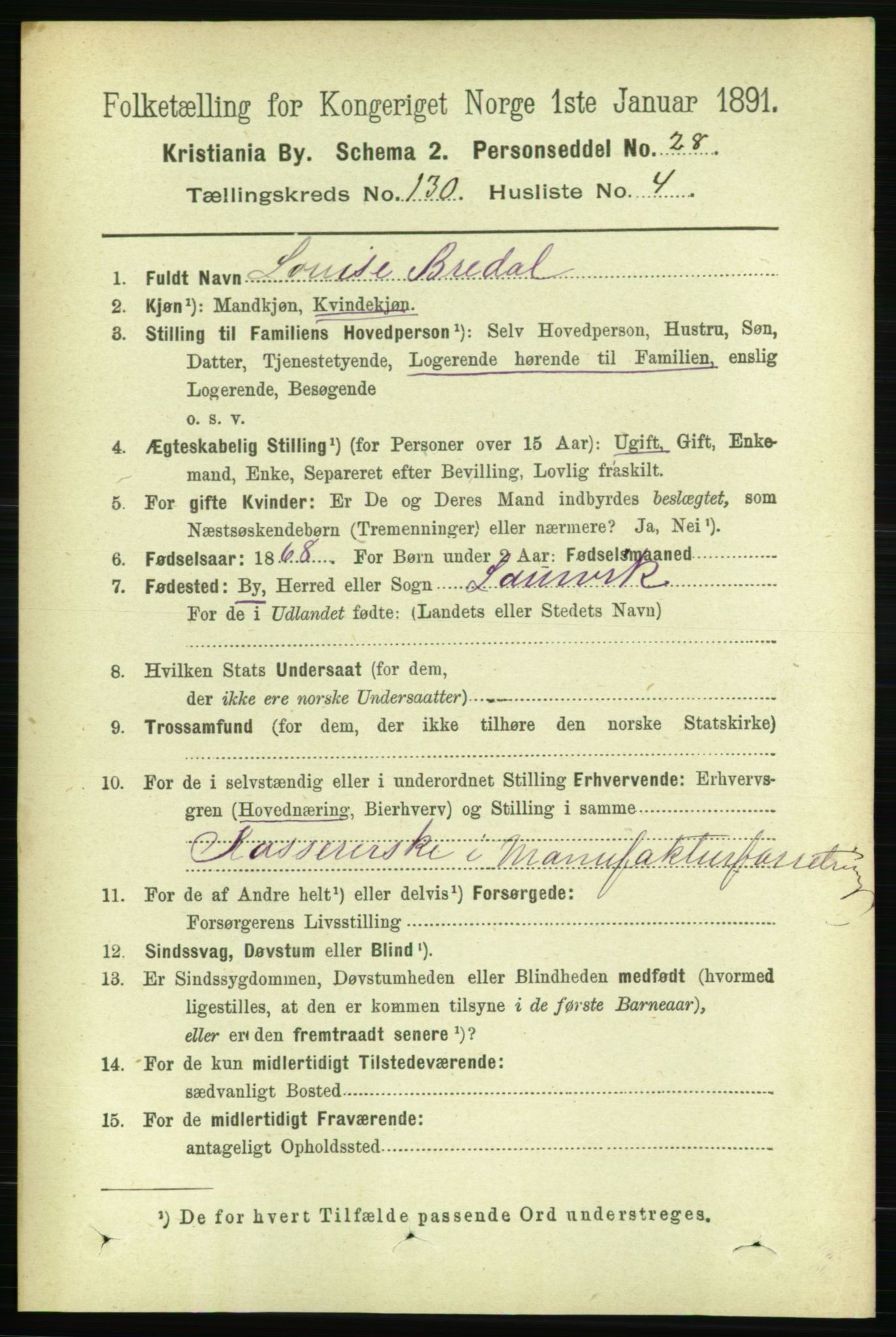 RA, 1891 census for 0301 Kristiania, 1891, p. 70121