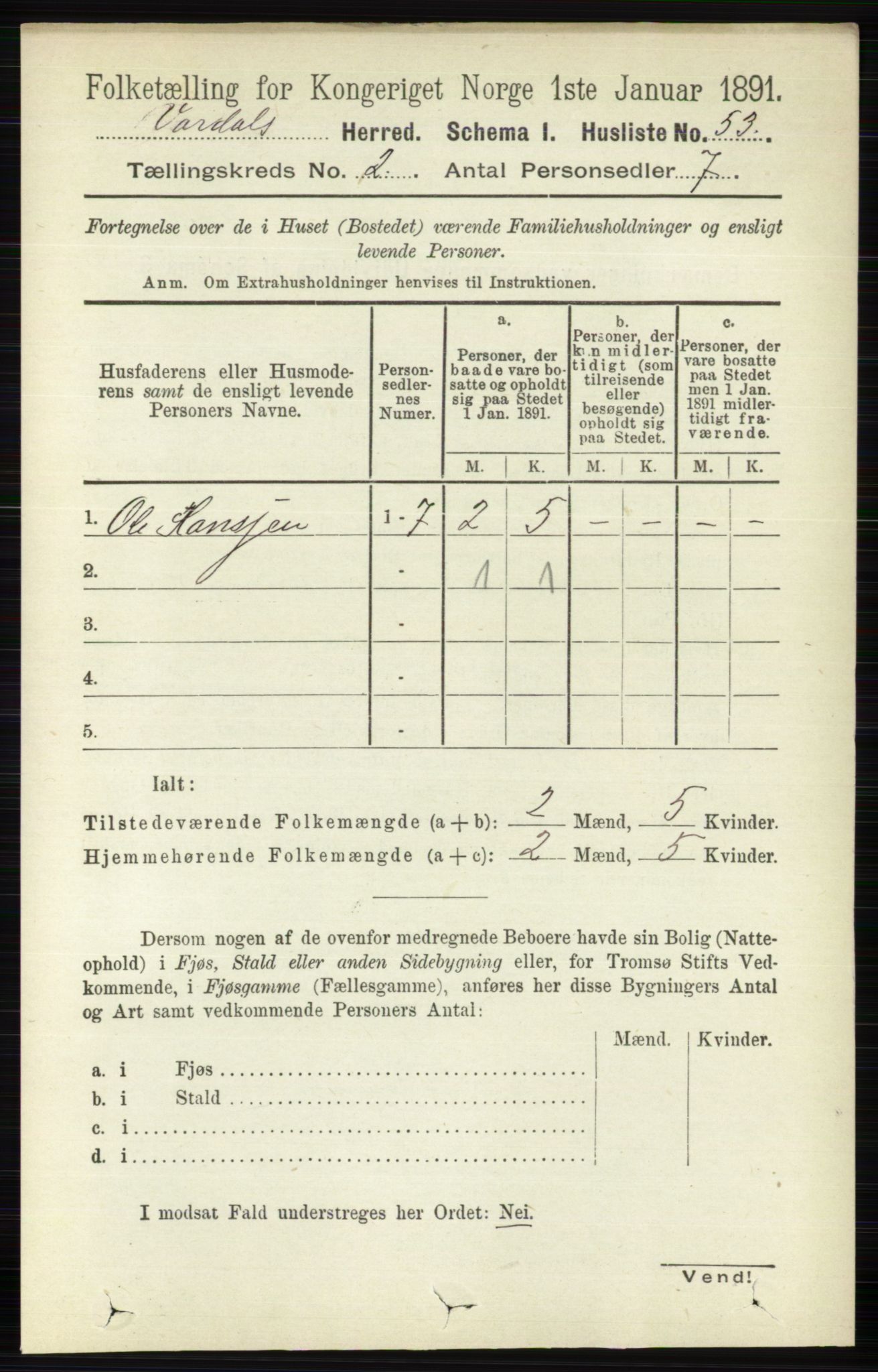 RA, 1891 census for 0527 Vardal, 1891, p. 517