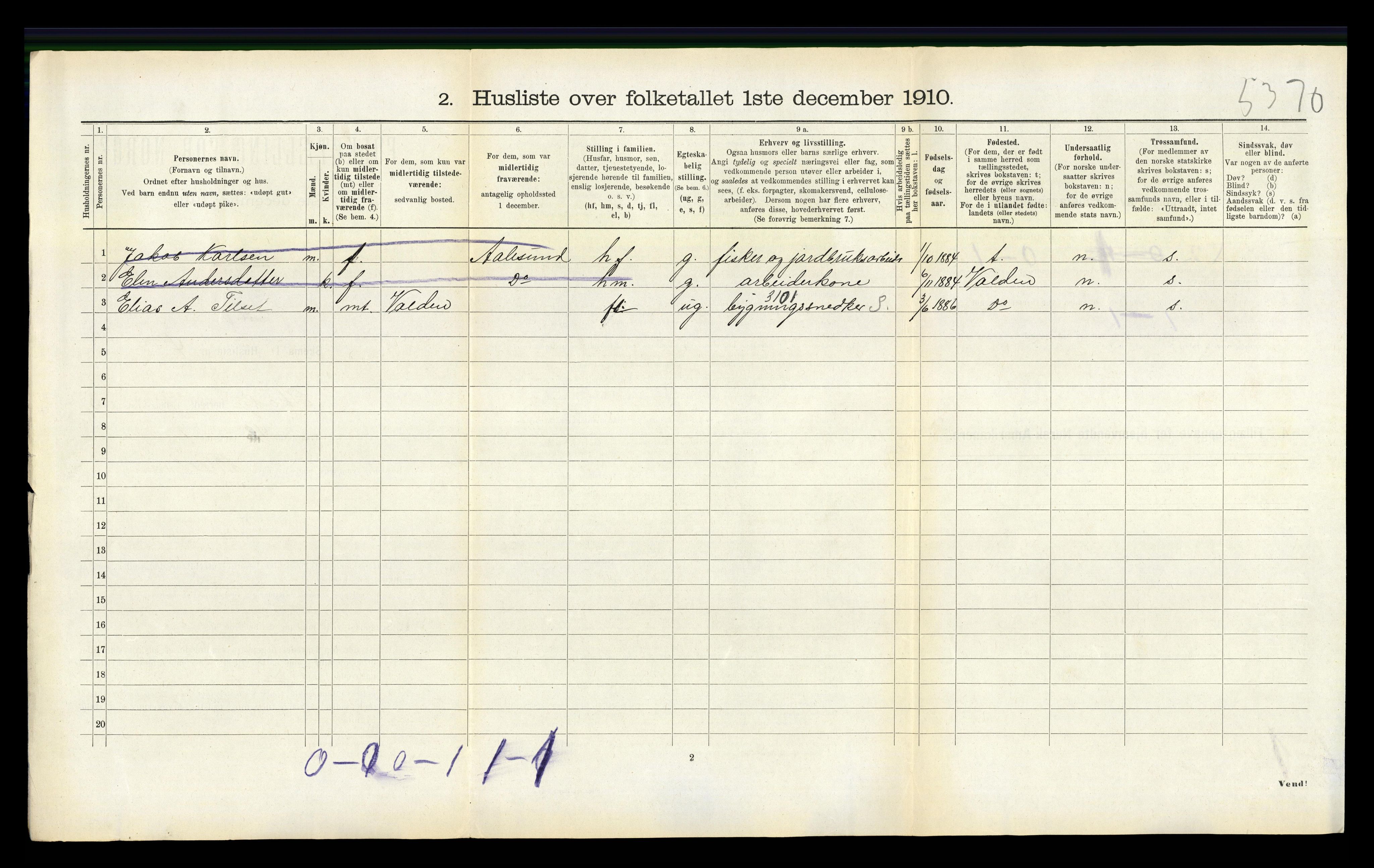 RA, 1910 census for Skodje, 1910, p. 164