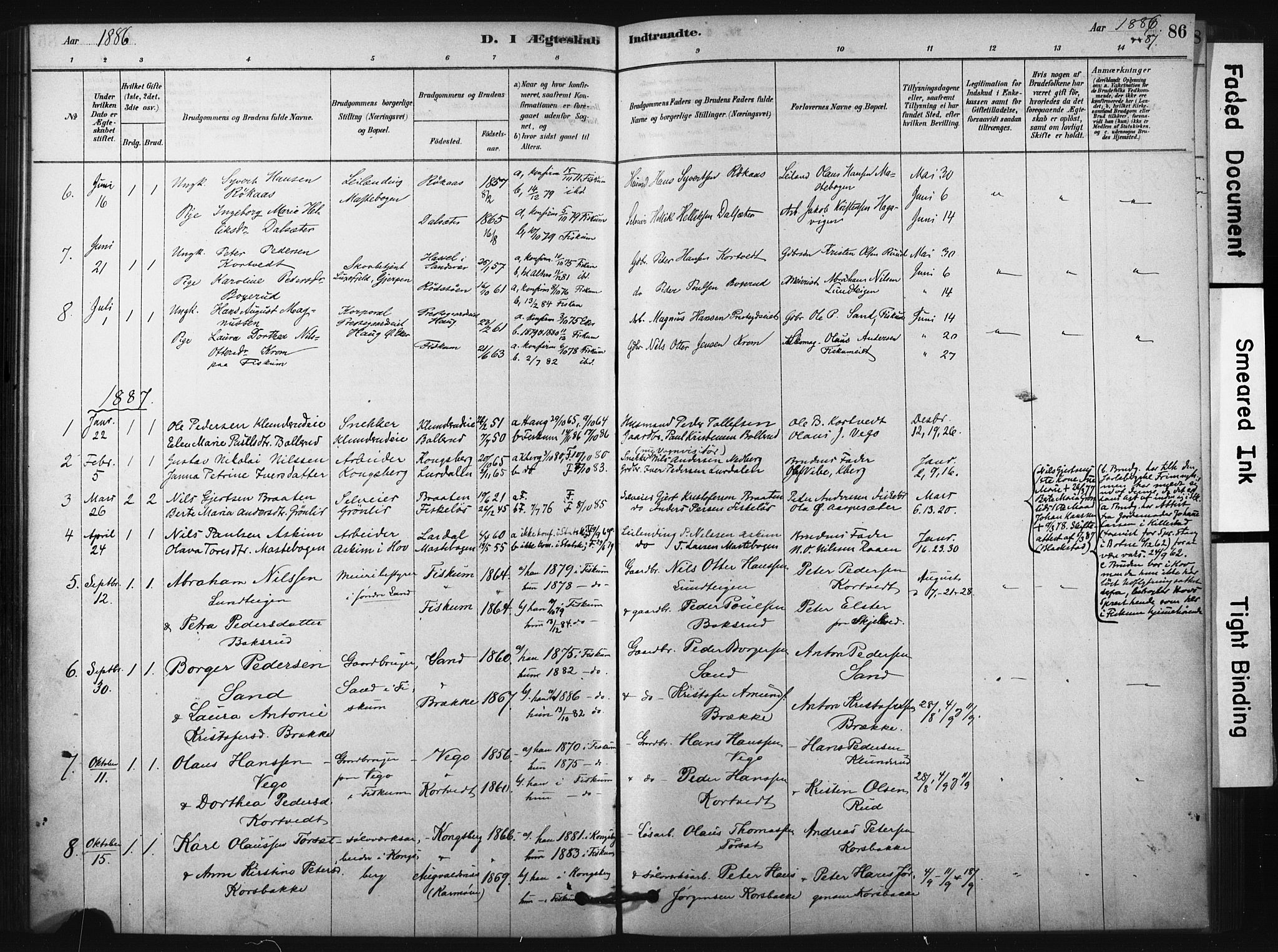Fiskum kirkebøker, AV/SAKO-A-15/F/Fa/L0002: Parish register (official) no. 2, 1878-1890, p. 86