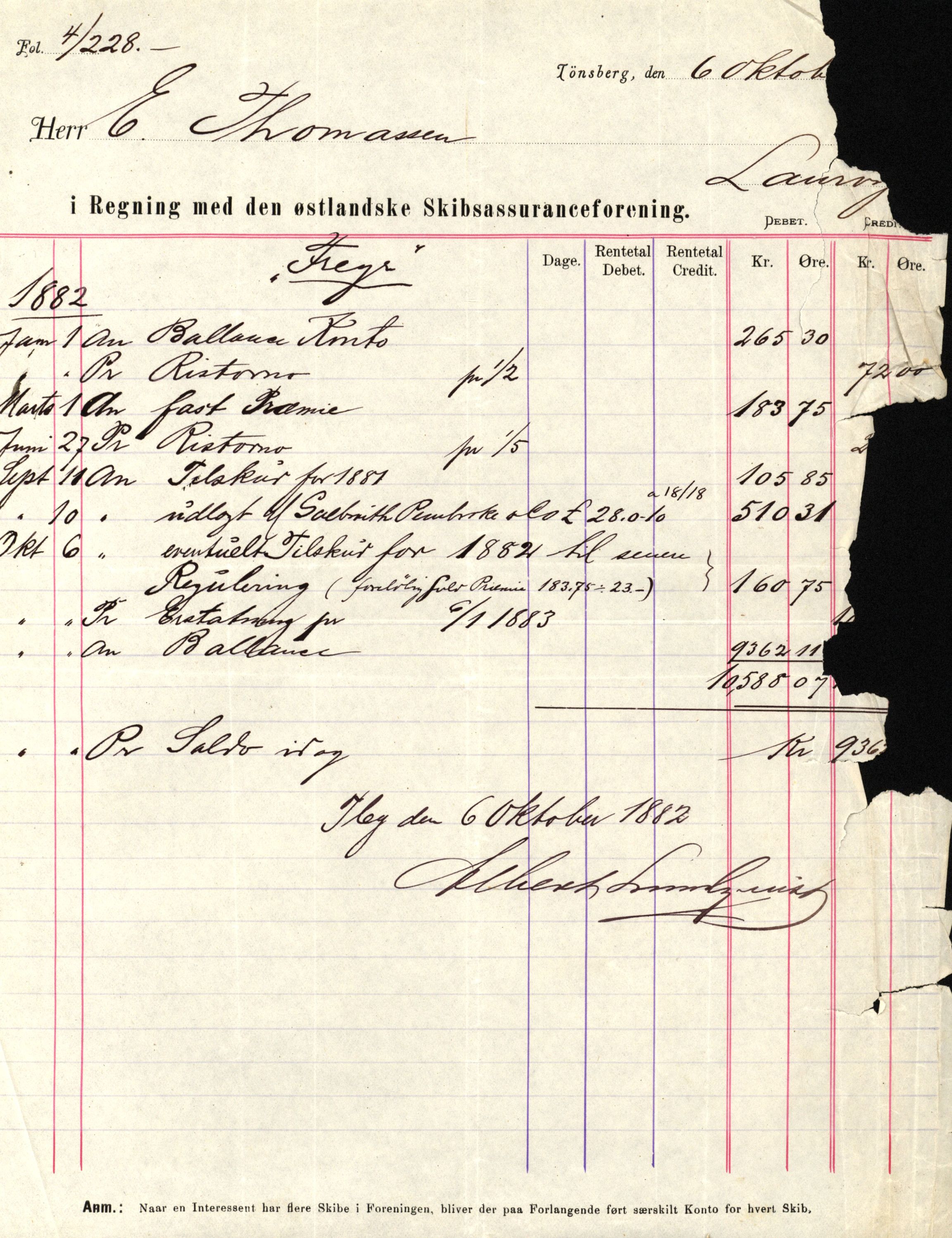 Pa 63 - Østlandske skibsassuranceforening, VEMU/A-1079/G/Ga/L0015/0010: Havaridokumenter / Cuba, Sirius, Freyr, Noatun, Frey, 1882, p. 64