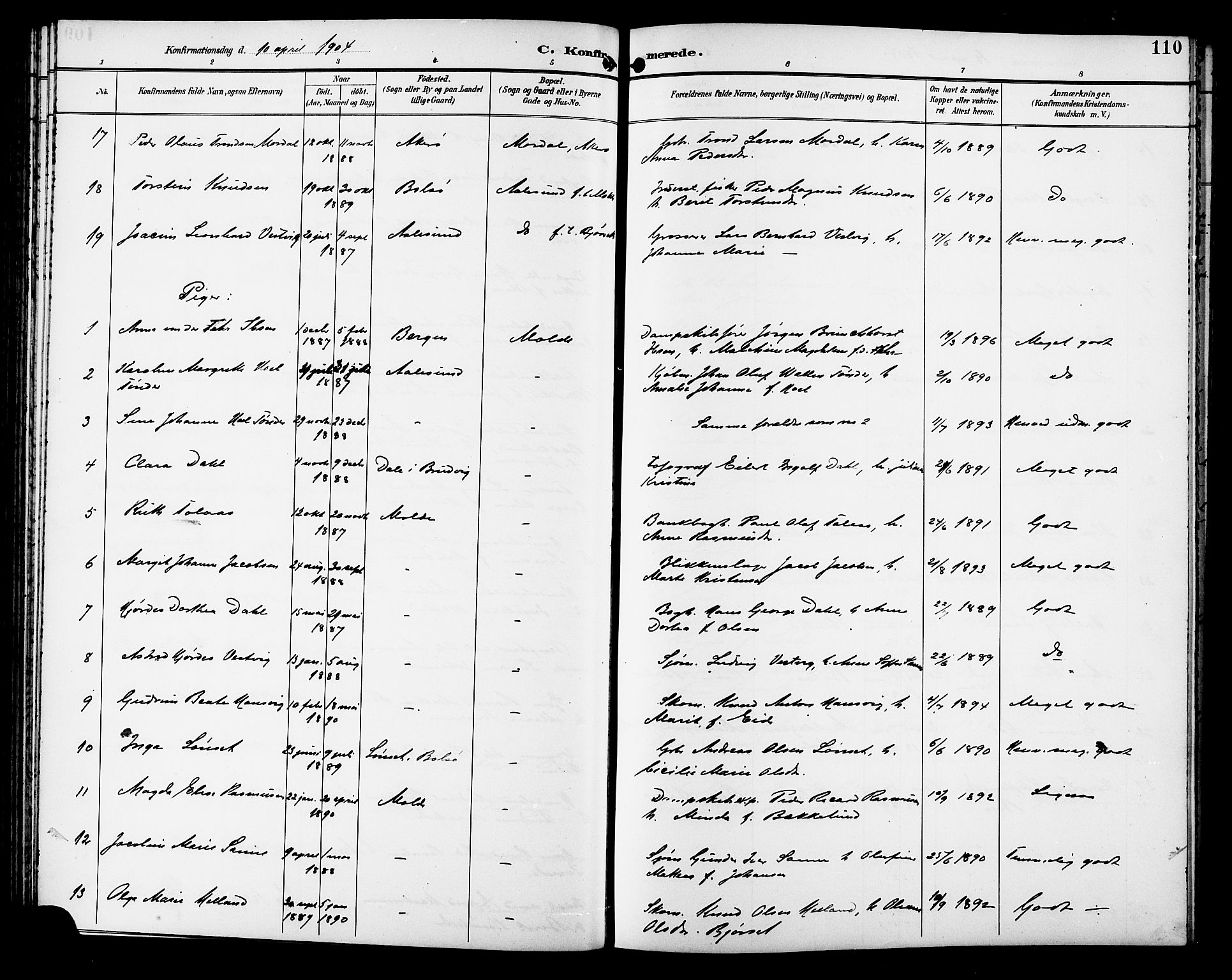 Ministerialprotokoller, klokkerbøker og fødselsregistre - Møre og Romsdal, SAT/A-1454/558/L0702: Parish register (copy) no. 558C03, 1894-1915, p. 110