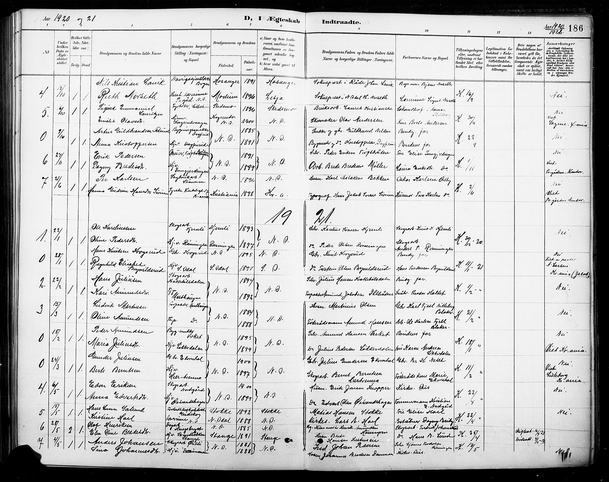 Nord-Odal prestekontor, AV/SAH-PREST-032/H/Ha/Hab/L0003: Parish register (copy) no. 3, 1895-1923, p. 186