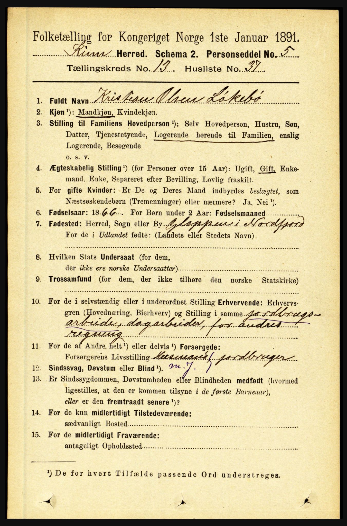 RA, 1891 census for 1437 Kinn, 1891, p. 5312