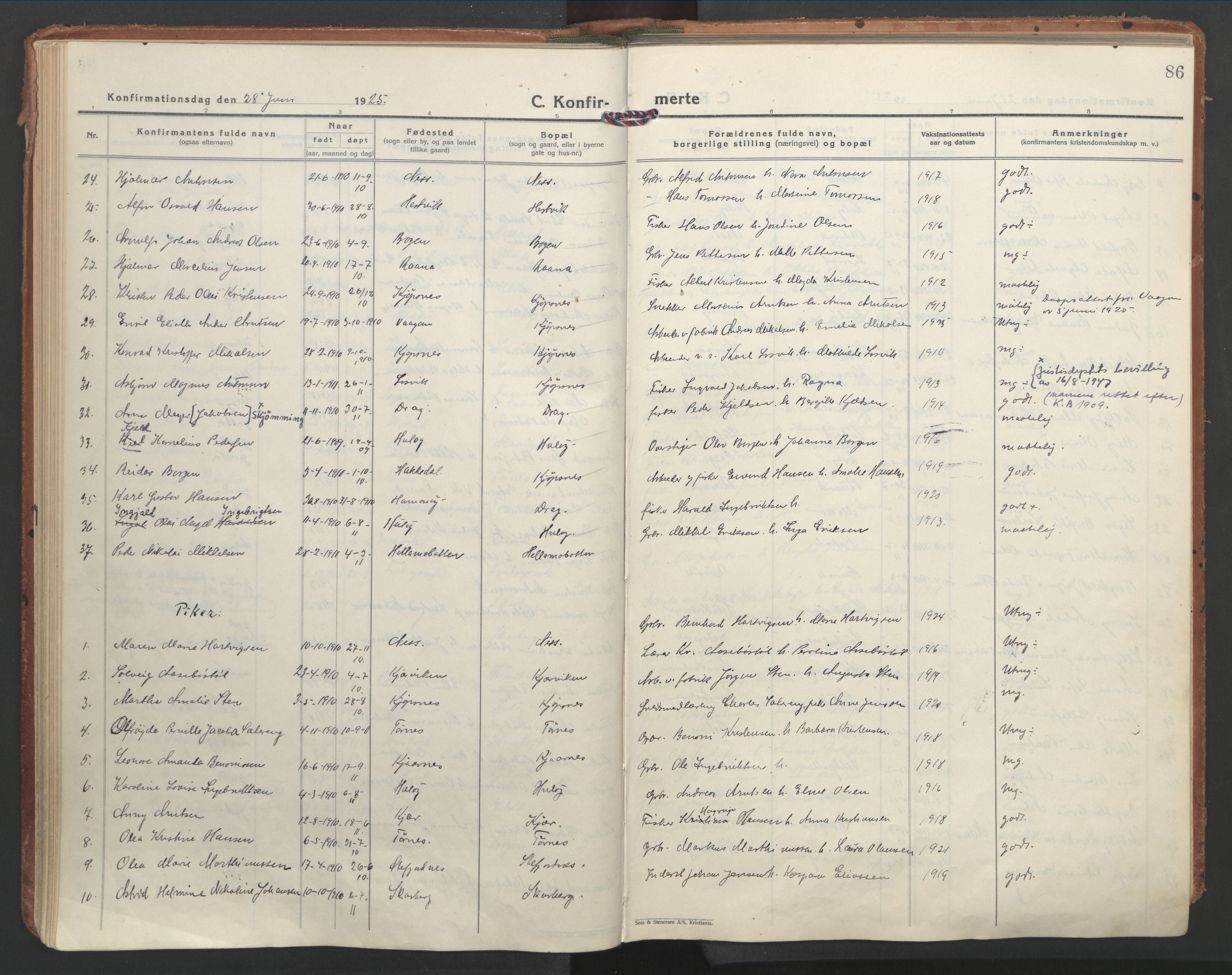Ministerialprotokoller, klokkerbøker og fødselsregistre - Nordland, SAT/A-1459/861/L0873: Parish register (official) no. 861A08, 1923-1932, p. 86