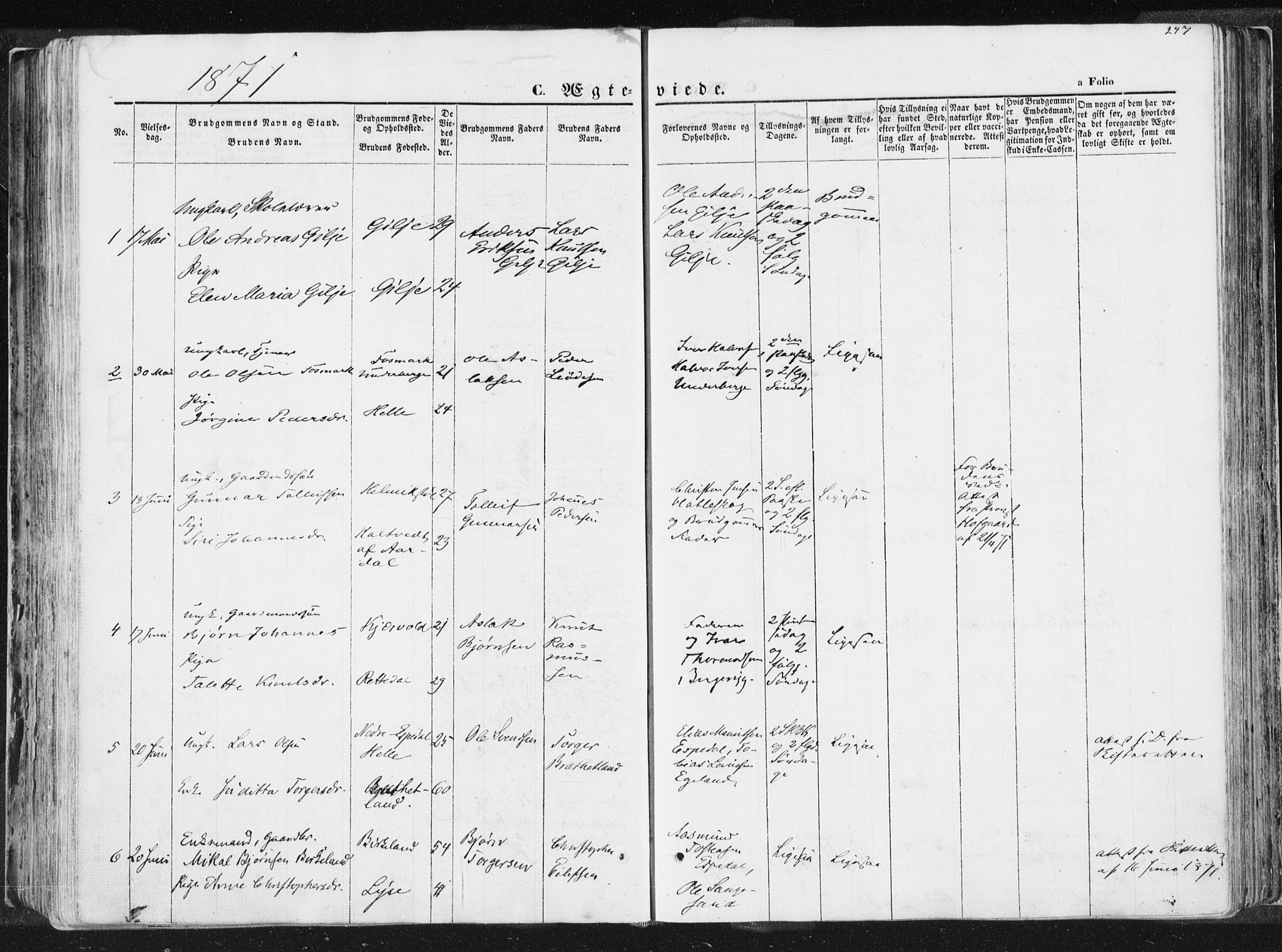 Høgsfjord sokneprestkontor, AV/SAST-A-101624/H/Ha/Haa/L0001: Parish register (official) no. A 1, 1854-1875, p. 247