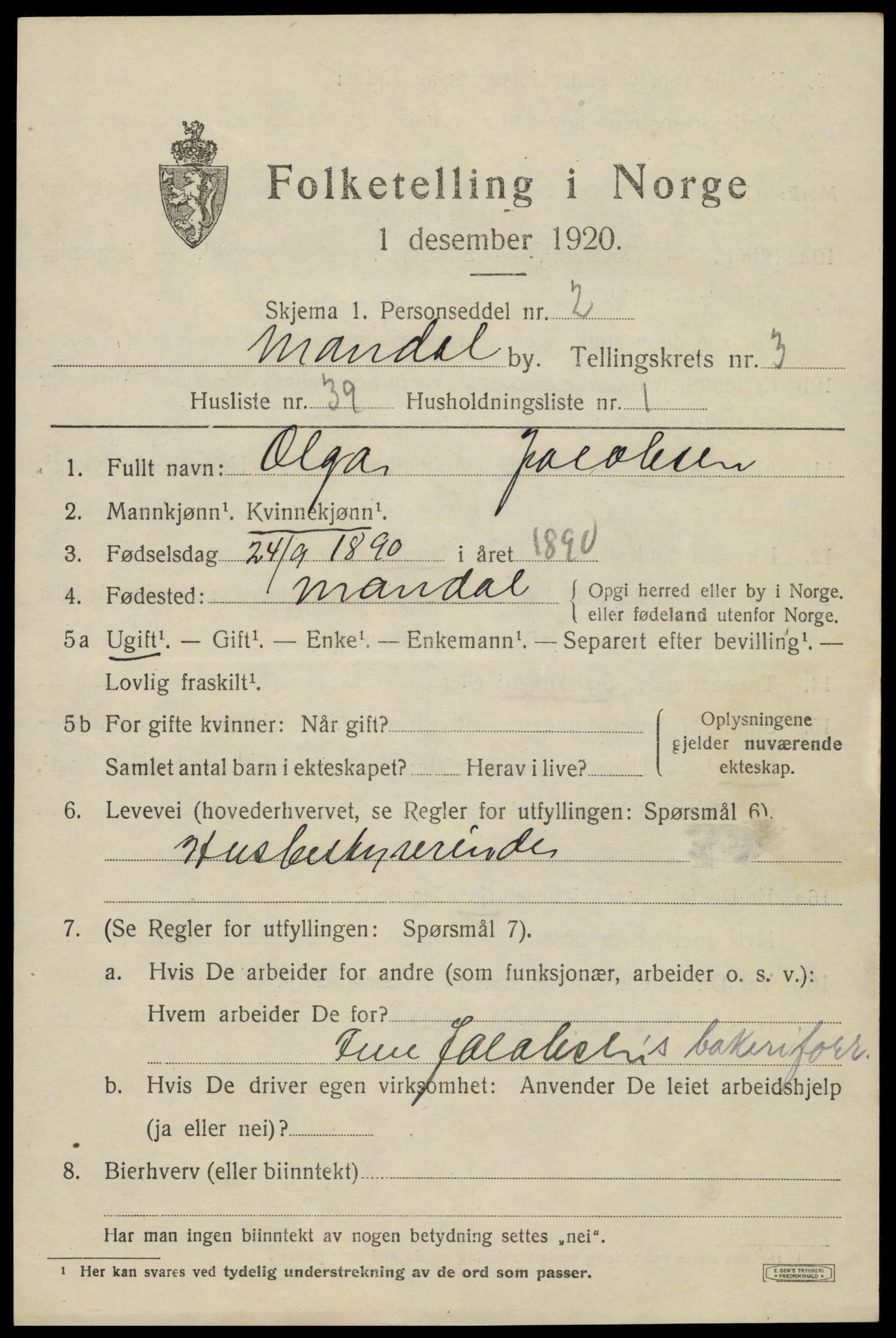 SAK, 1920 census for Mandal, 1920, p. 5845