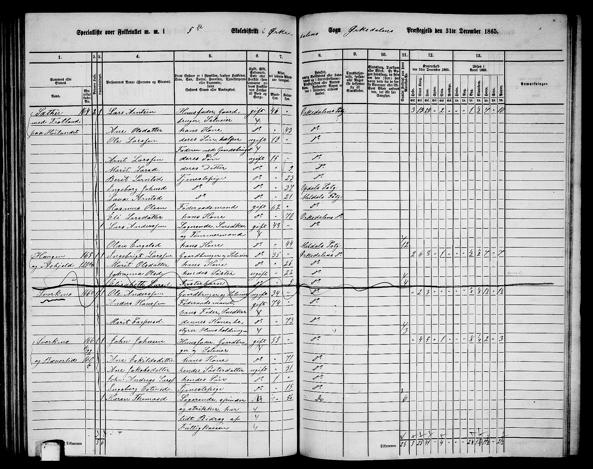 RA, 1865 census for Orkdal, 1865, p. 147