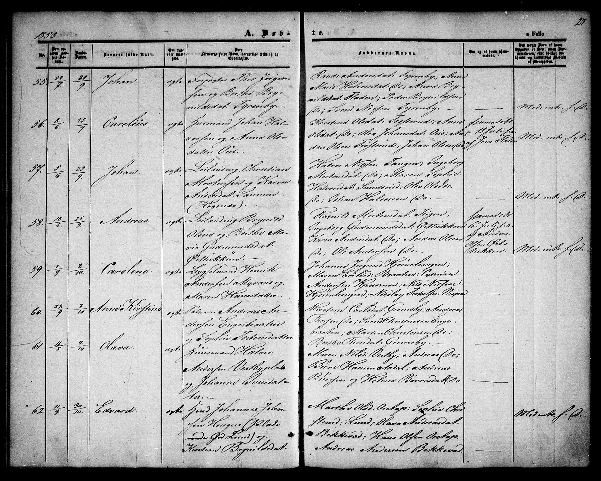 Rødenes prestekontor Kirkebøker, AV/SAO-A-2005/F/Fa/L0006: Parish register (official) no. I 6, 1850-1859, p. 27