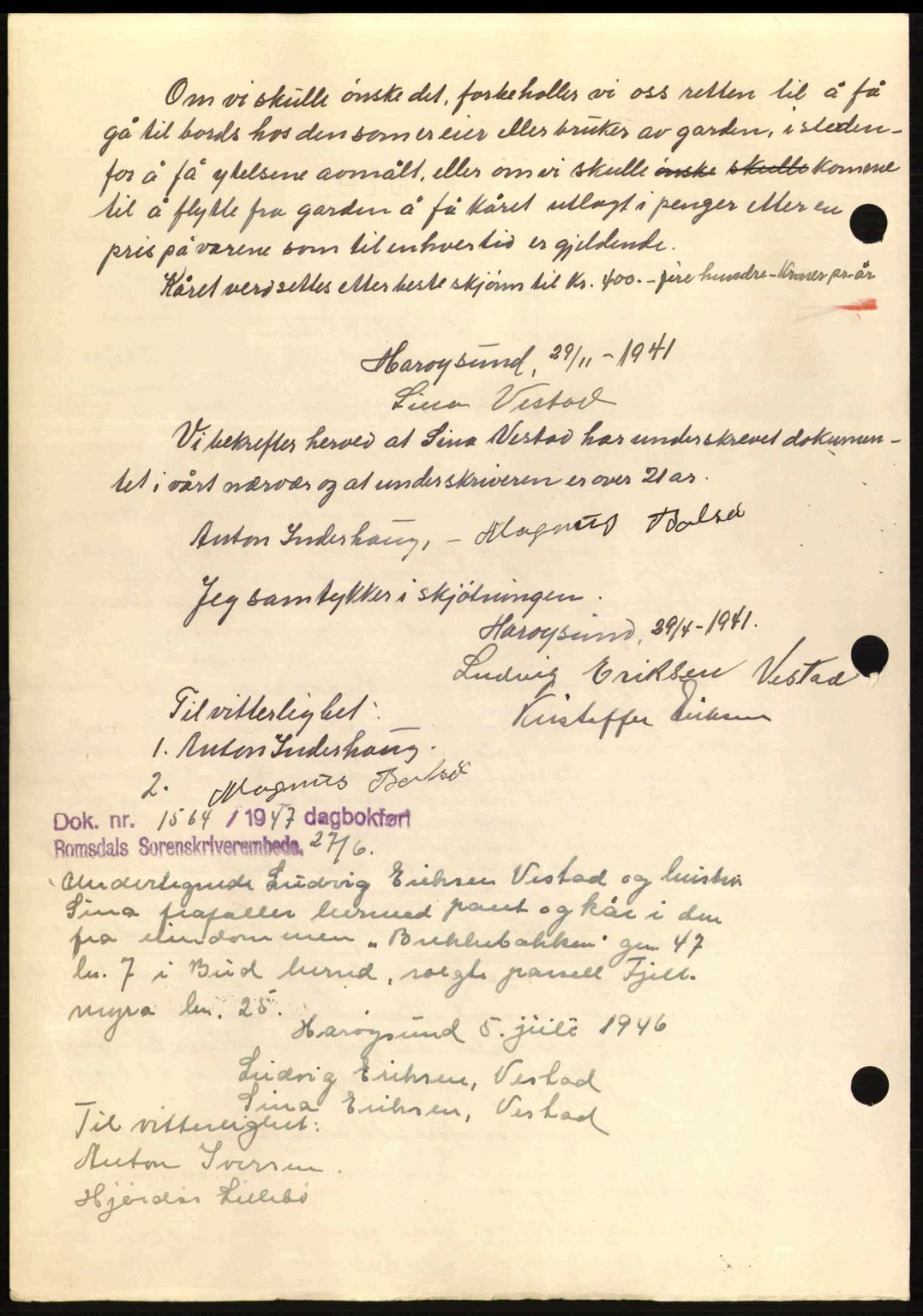 Romsdal sorenskriveri, AV/SAT-A-4149/1/2/2C: Mortgage book no. A11, 1941-1942, Diary no: : 2529/1941